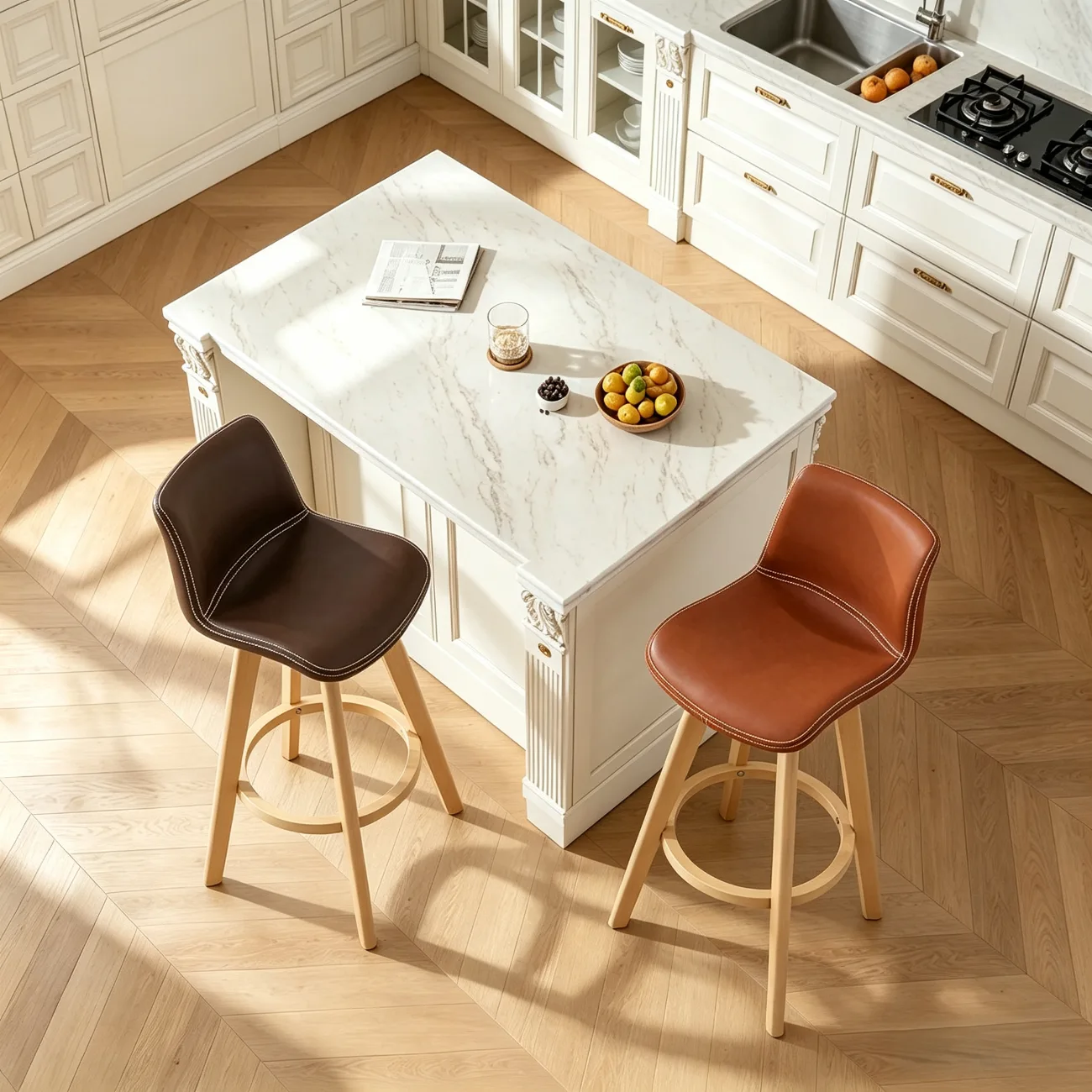 Saddle Seat Leather Counter Height Low Back Swivel Bar Stools Image - 3 | homeyfad