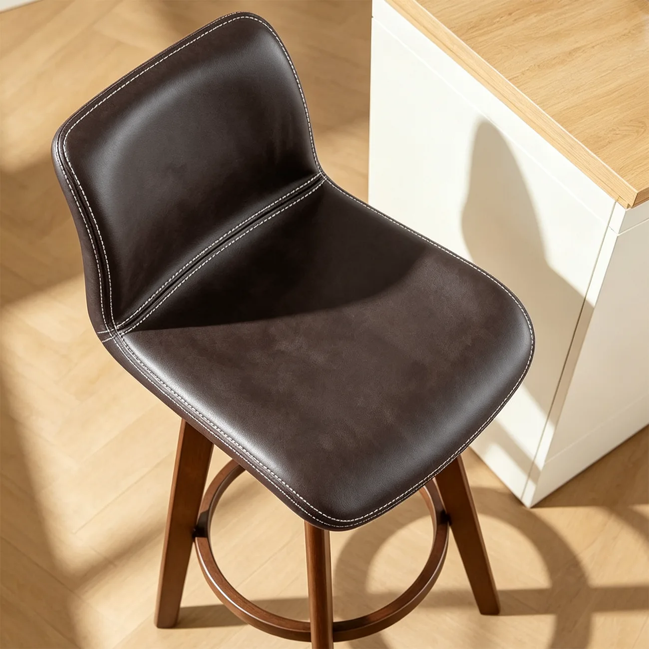 Saddle Seat Leather Counter Height Low Back Swivel Bar Stools Image - 4 | homeyfad