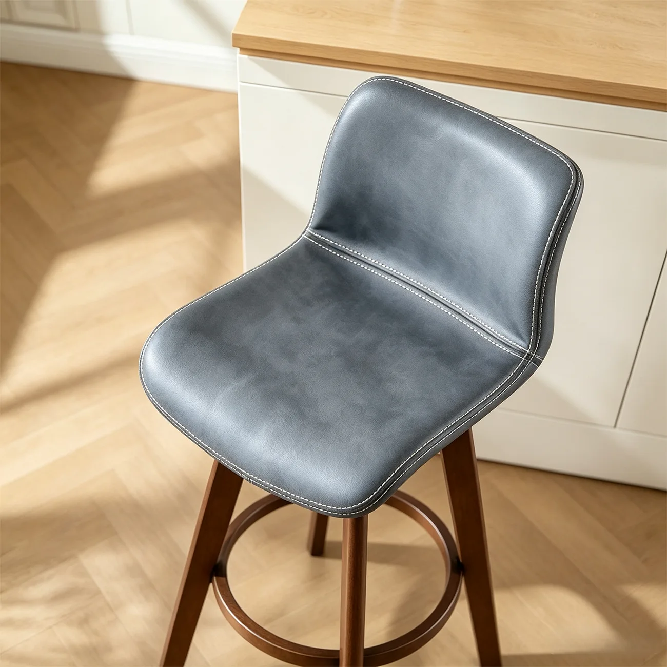 Saddle Seat Leather Counter Height Low Back Swivel Bar Stools Image - 5 | homeyfad