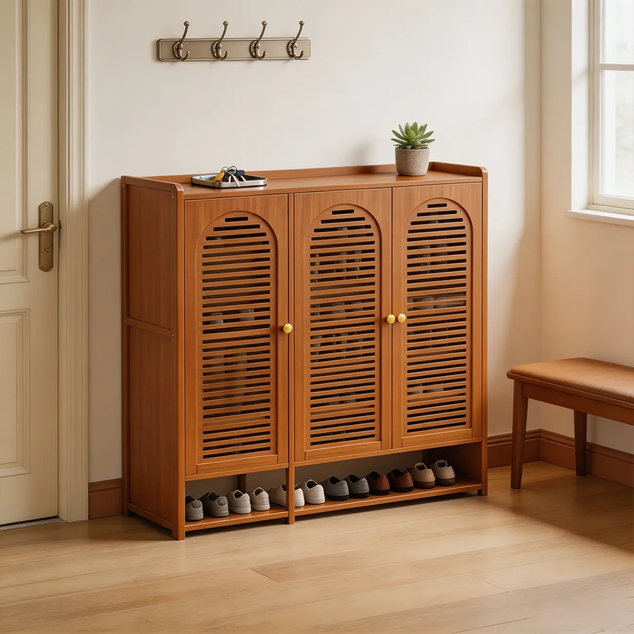 Modern Farmhouse 8-Tier Shoe Storage Cabinet with Louvered Doors Image - 2 | homeyfad