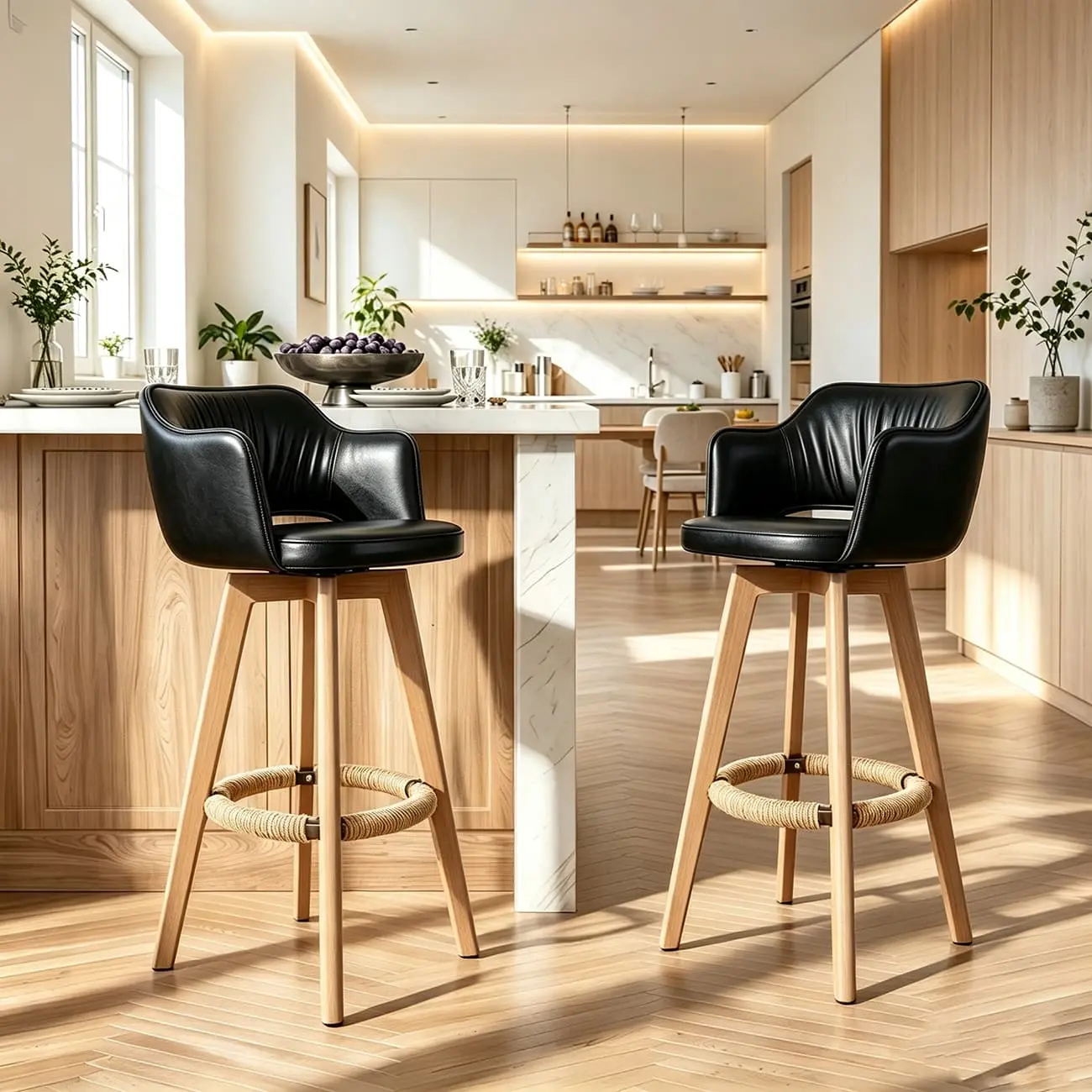 Swivel Faux Leather Counter & Bar Stool with Footrest Image - 5 | homeyfad