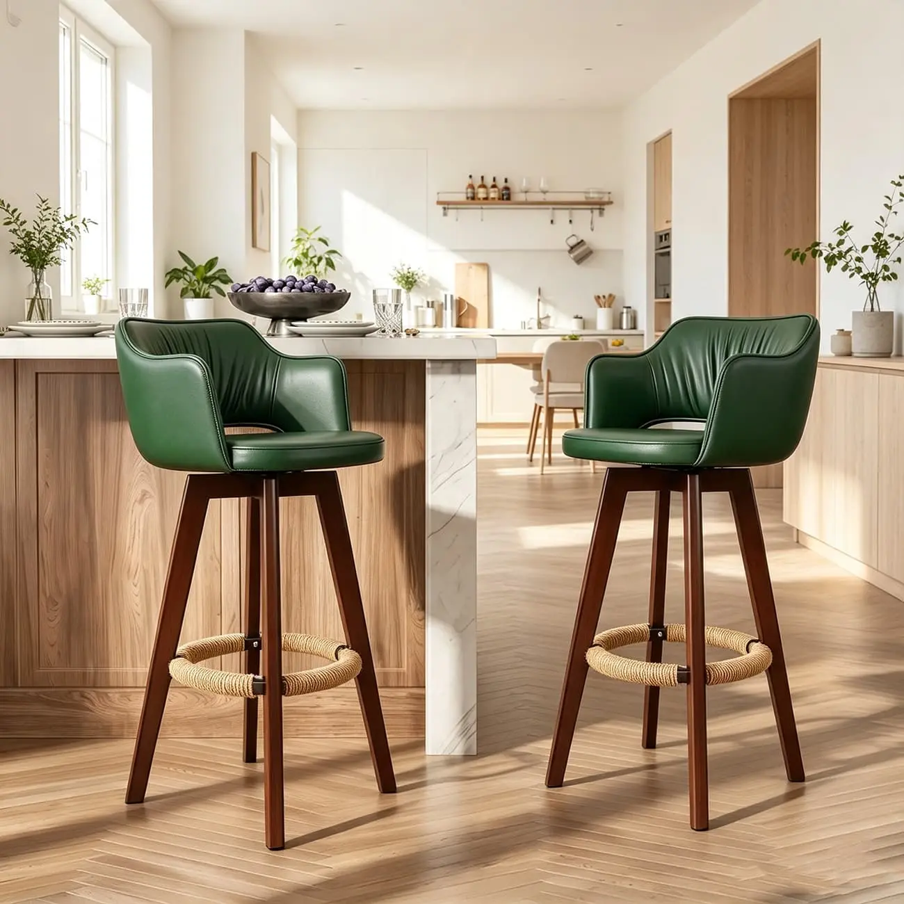 Swivel Faux Leather Counter & Bar Stool with Footrest Image - 2 | homeyfad