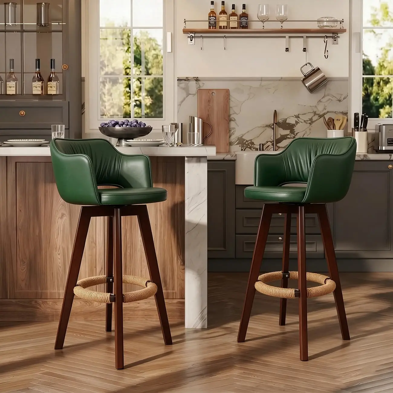 Swivel Faux Leather Counter & Bar Stool with Footrest Image - 4 | homeyfad