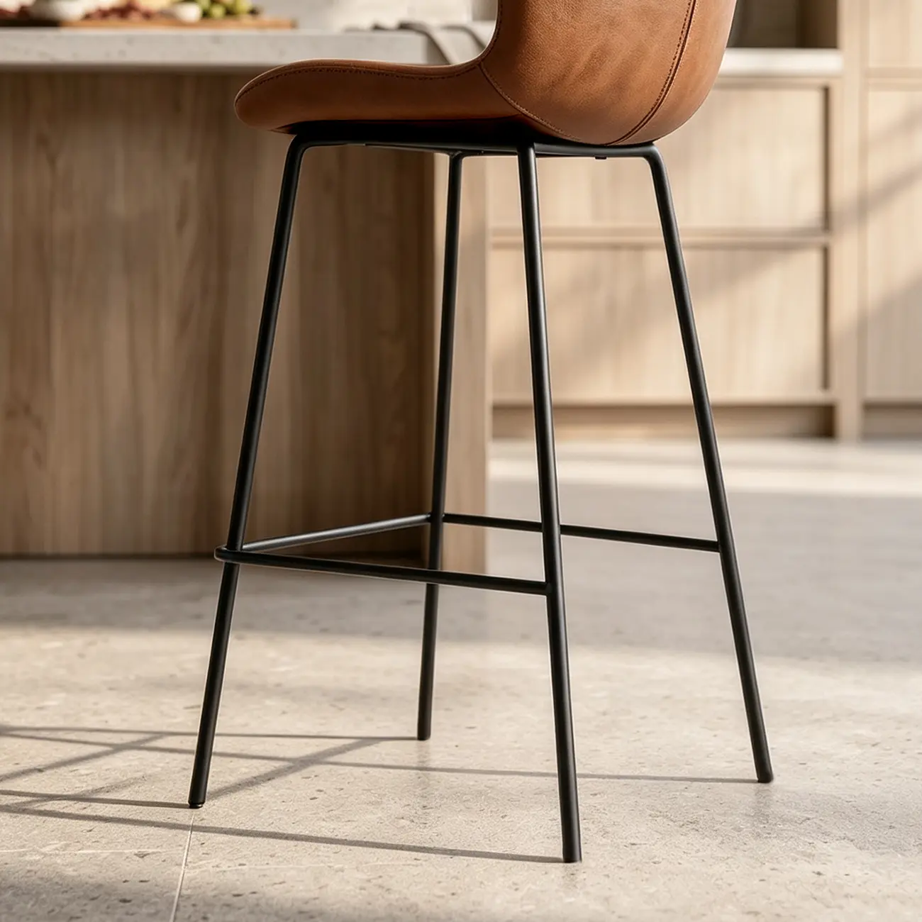 Modern Metal Frame Leather Cushion Low Back Bar Stool Image - 7 | homeyfad