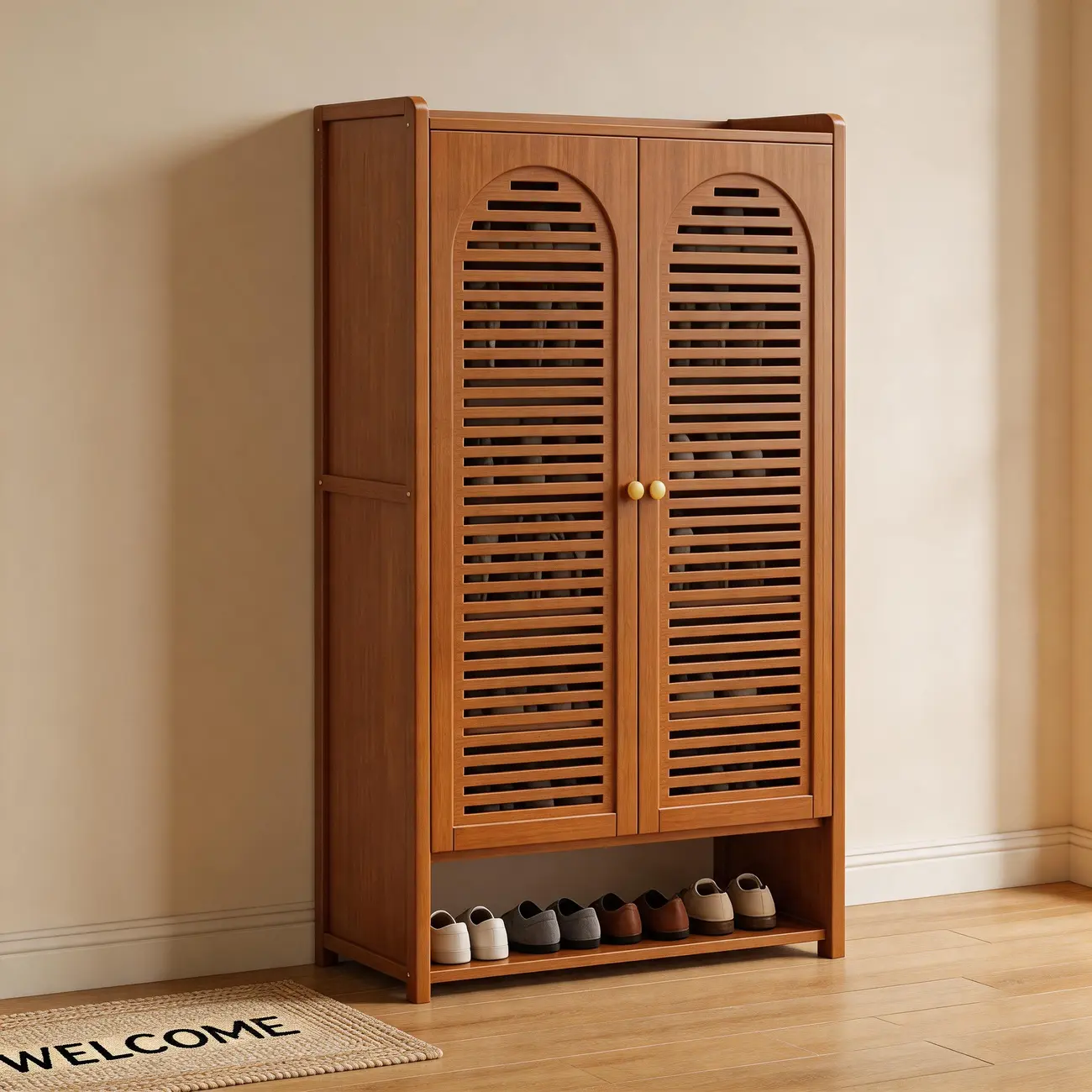 Modern Farmhouse 8-Tier Shoe Storage Cabinet with Louvered Doors Image - 3 | homeyfad