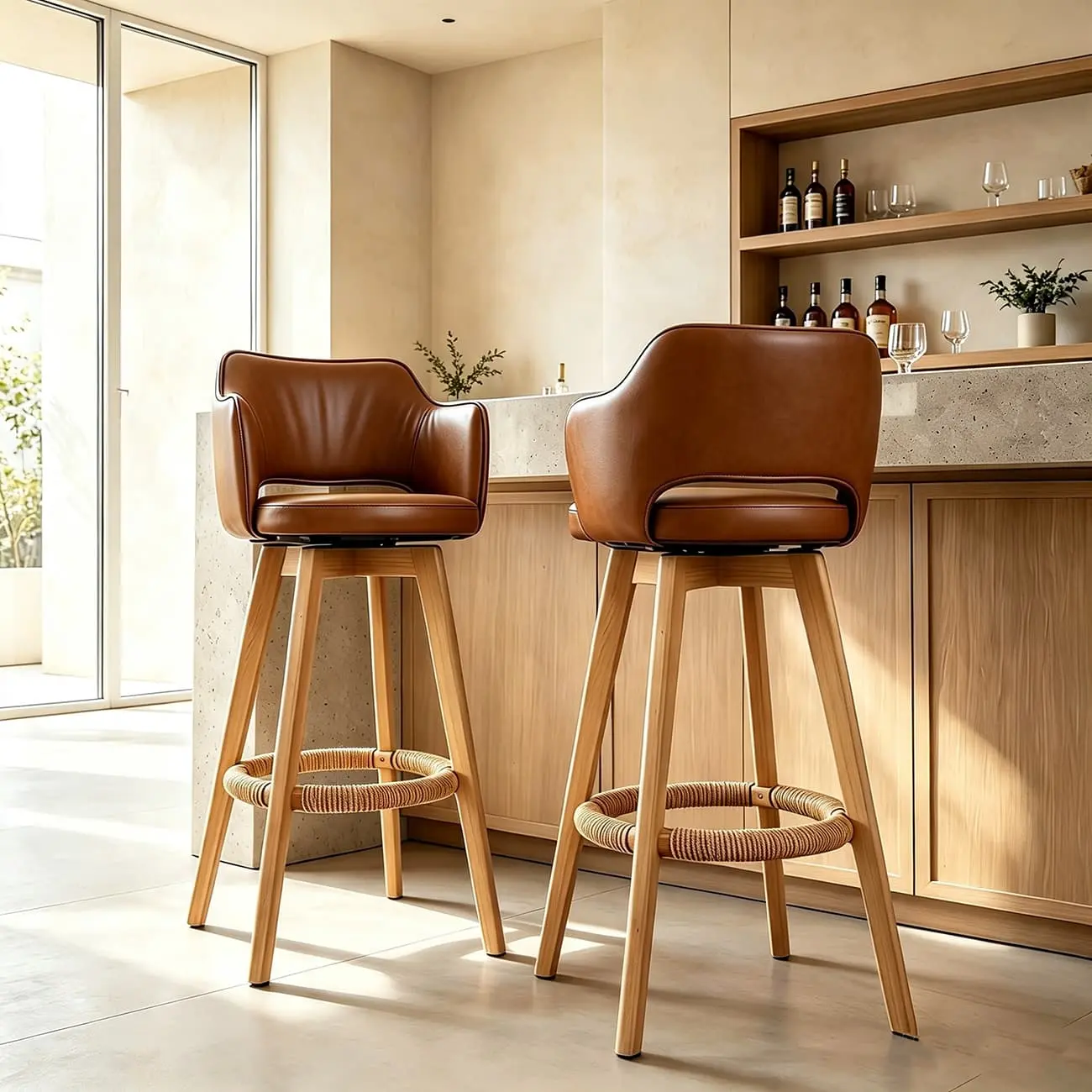 Swivel Faux Leather Counter & Bar Stool with Footrest Image - 3 | homeyfad
