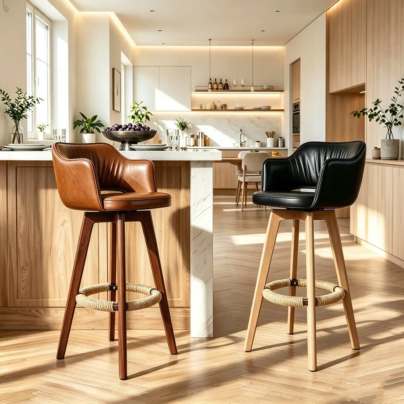 Swivel Faux Leather Counter & Bar Stool with Footrest Image - 1 | homeyfad