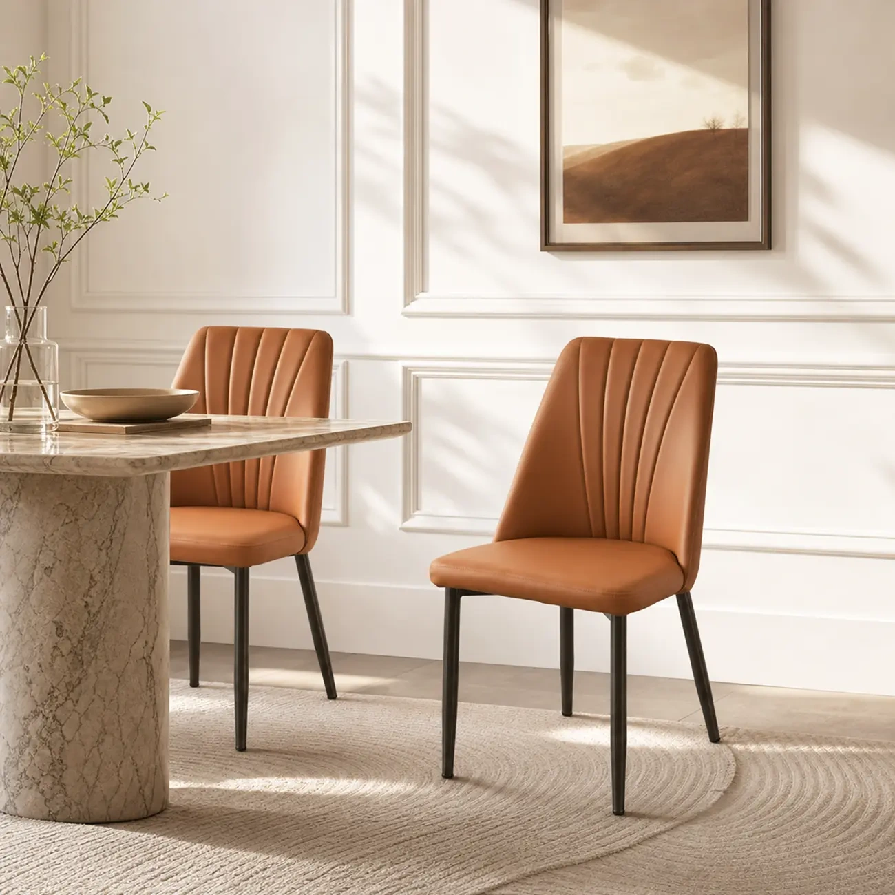 Modern Vertical Channel-tufted Back Faux Leather Dining Chairs Image - 1 | homeyfad