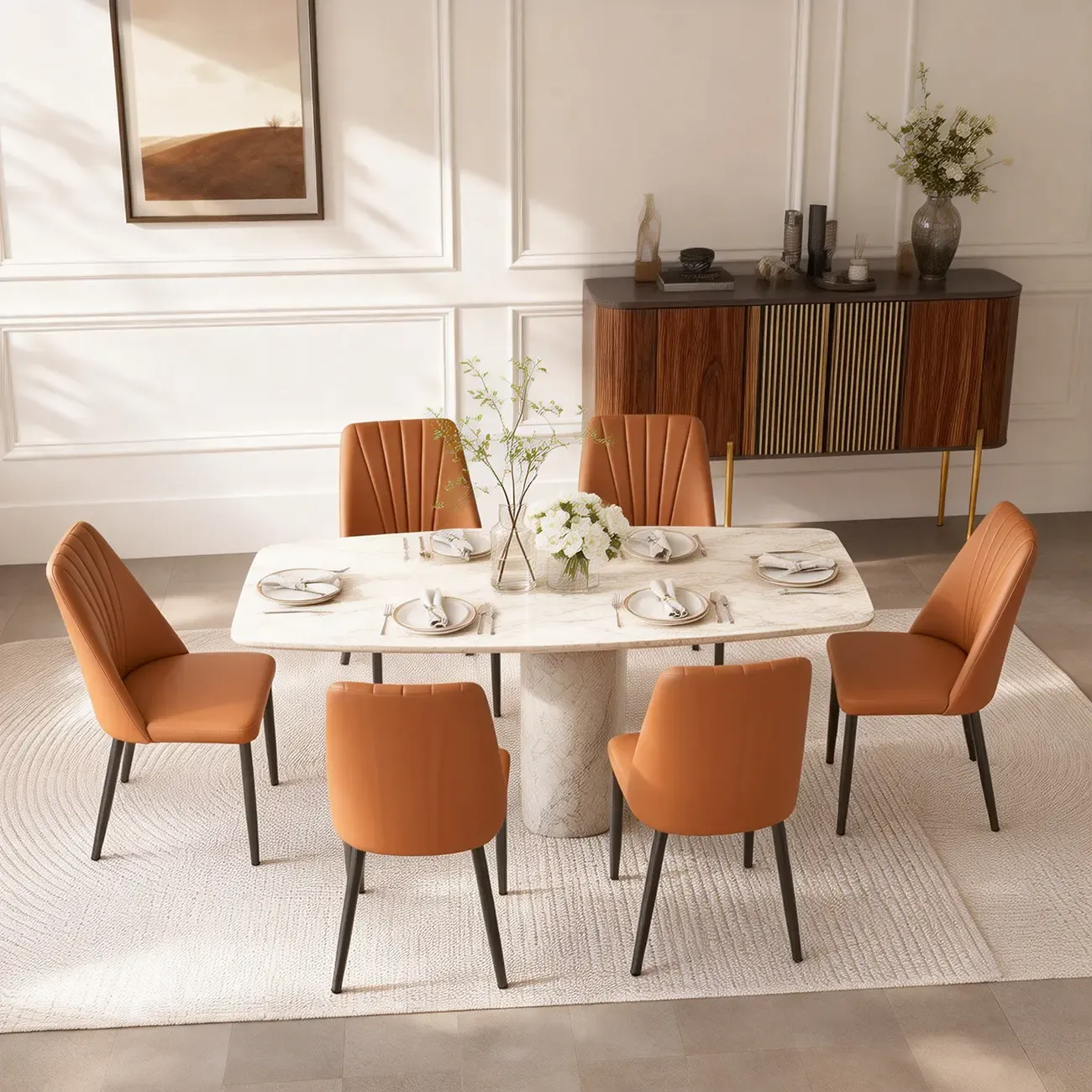 Modern Vertical Channel-tufted Back Faux Leather Dining Chairs Image - 2 | homeyfad