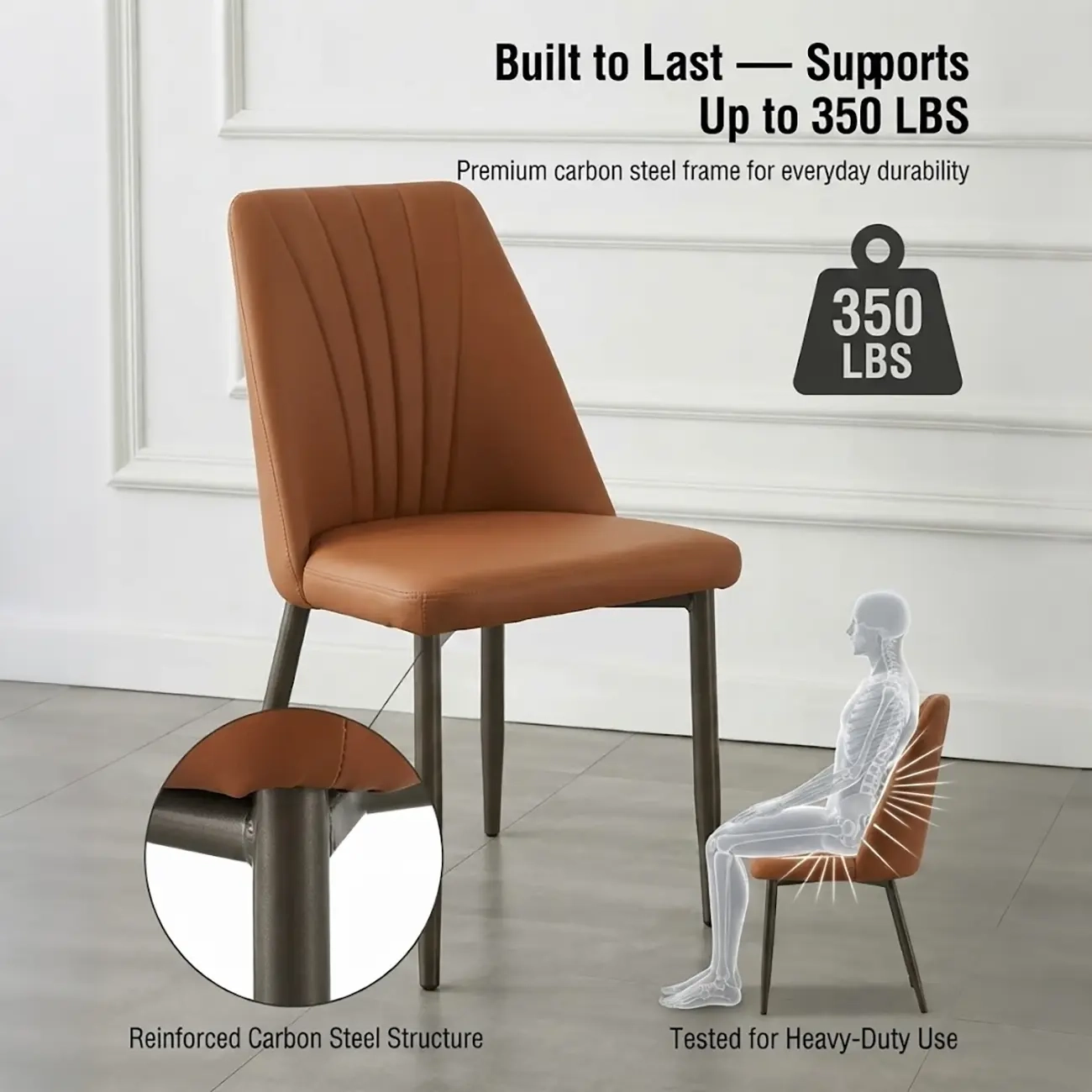 Modern Vertical Channel-tufted Back Faux Leather Dining Chairs Image - 7 | homeyfad