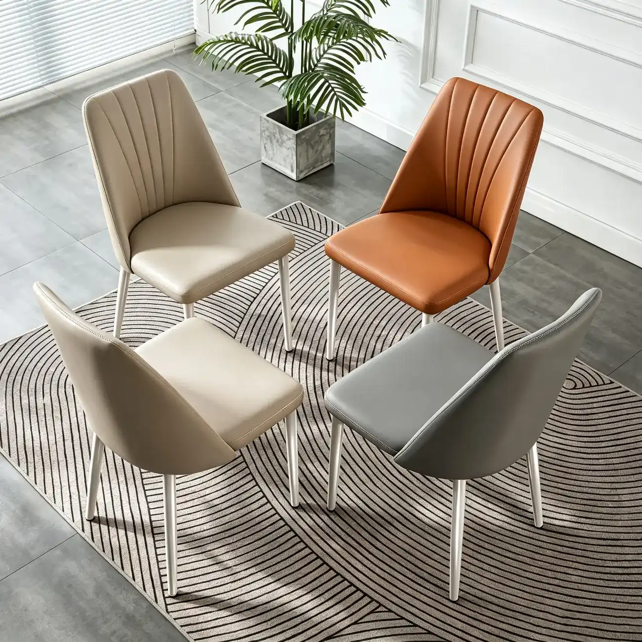 Modern Vertical Channel-tufted Back Faux Leather Dining Chairs Image - 11 | homeyfad