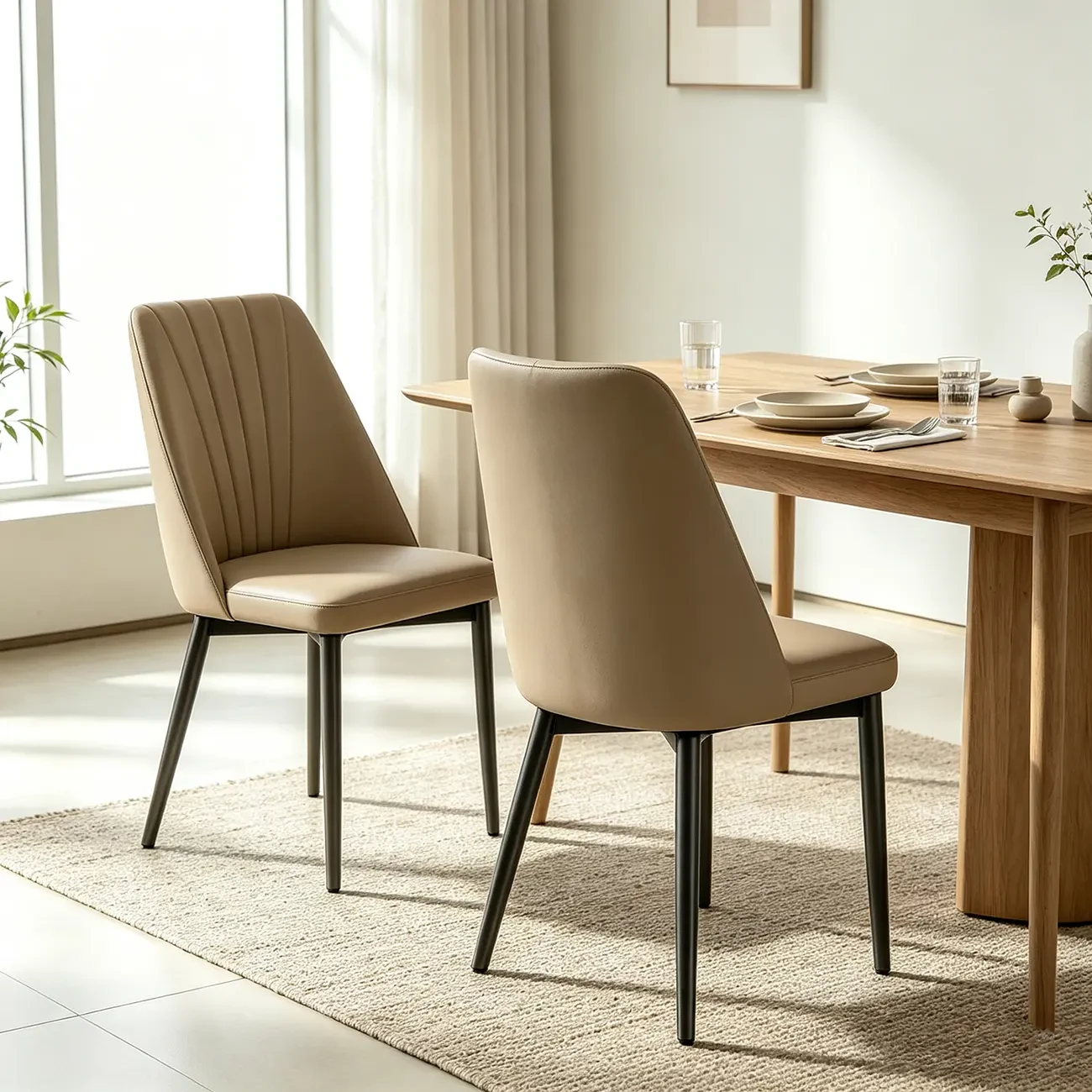 Modern Vertical Channel-tufted Back Faux Leather Dining Chairs Image - 12 | homeyfad