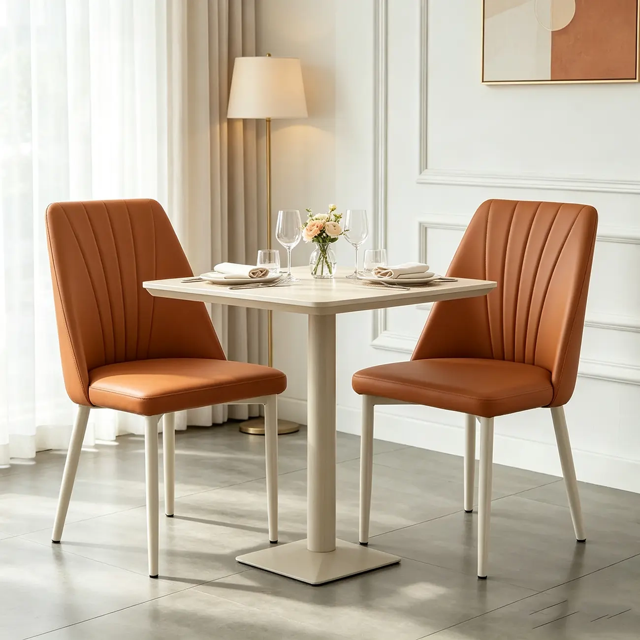 Modern Vertical Channel-tufted Back Faux Leather Dining Chairs Image - 13 | homeyfad