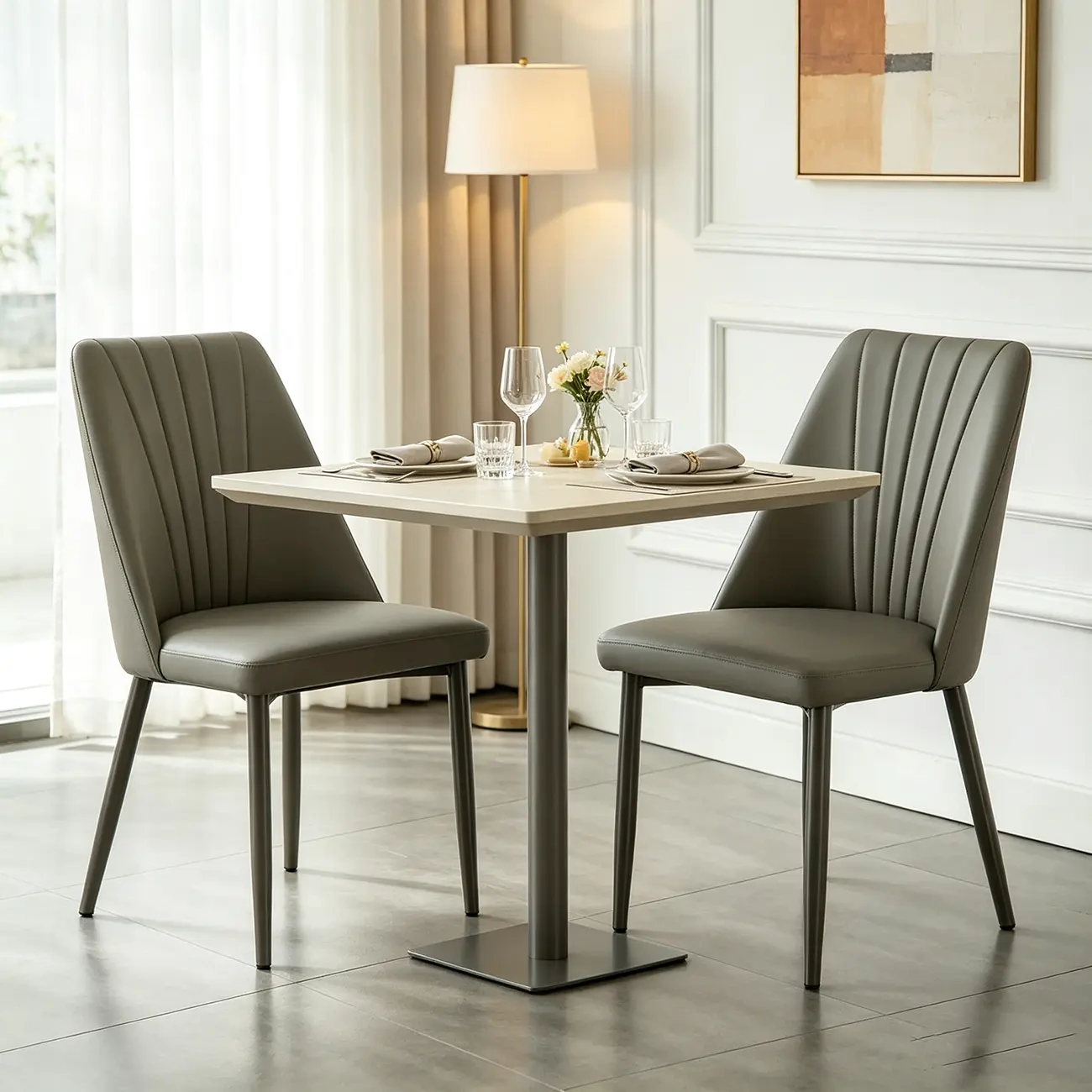 Modern Vertical Channel-tufted Back Faux Leather Dining Chairs Image - 14 | homeyfad