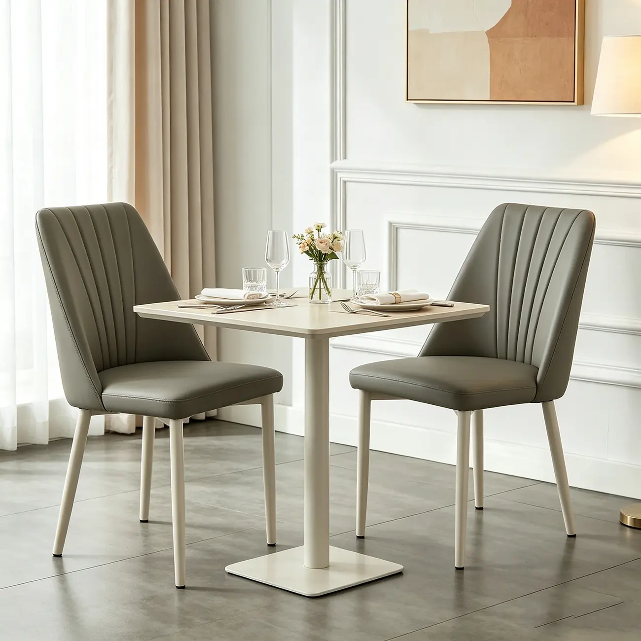 Modern Vertical Channel-tufted Back Faux Leather Dining Chairs Image - 15 | homeyfad