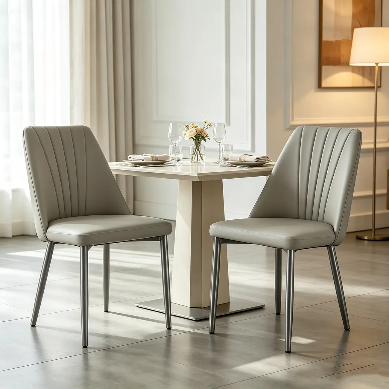 Modern Vertical Channel-tufted Back Faux Leather Dining Chairs Image - 16 | homeyfad