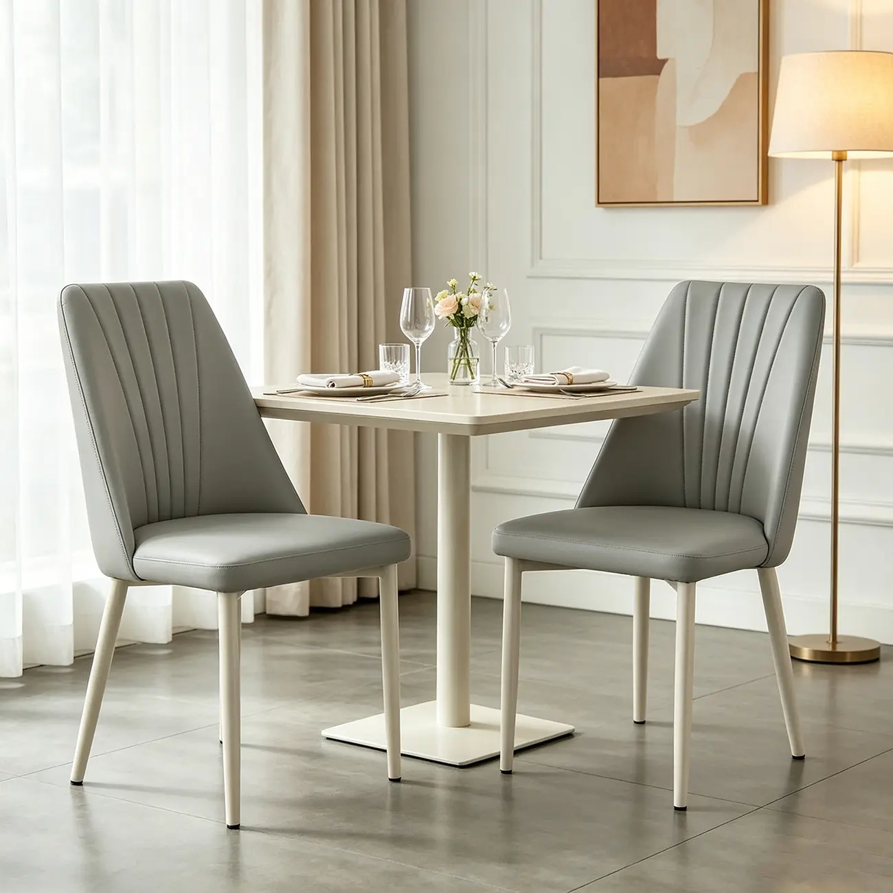 Modern Vertical Channel-tufted Back Faux Leather Dining Chairs Image - 17 | homeyfad