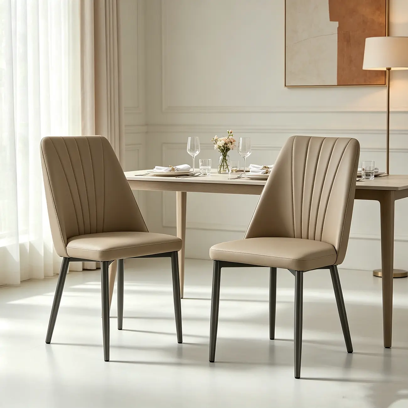 Modern Vertical Channel-tufted Back Faux Leather Dining Chairs Image - 19 | homeyfad
