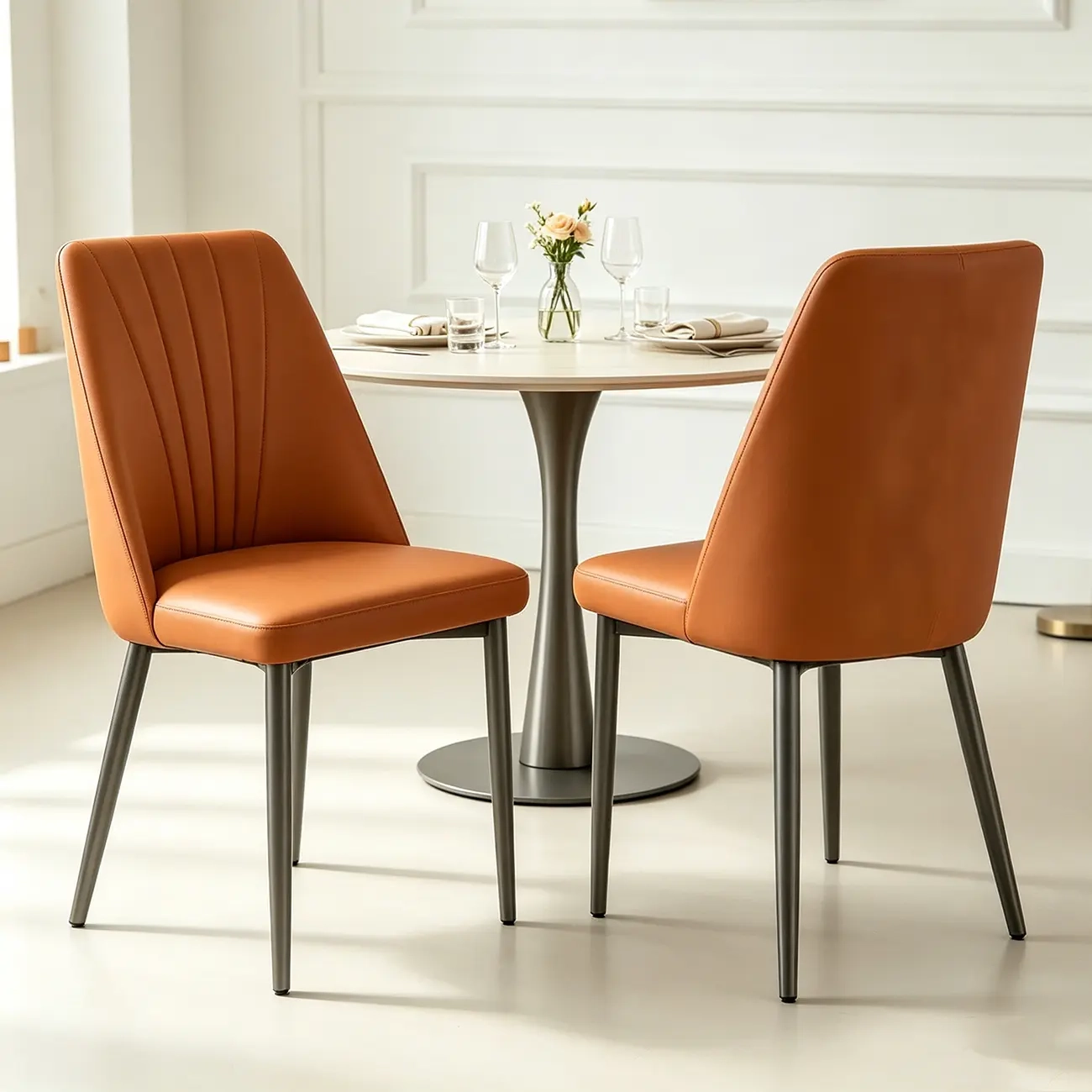 Modern Vertical Channel-tufted Back Faux Leather Dining Chairs Image - 20 | homeyfad