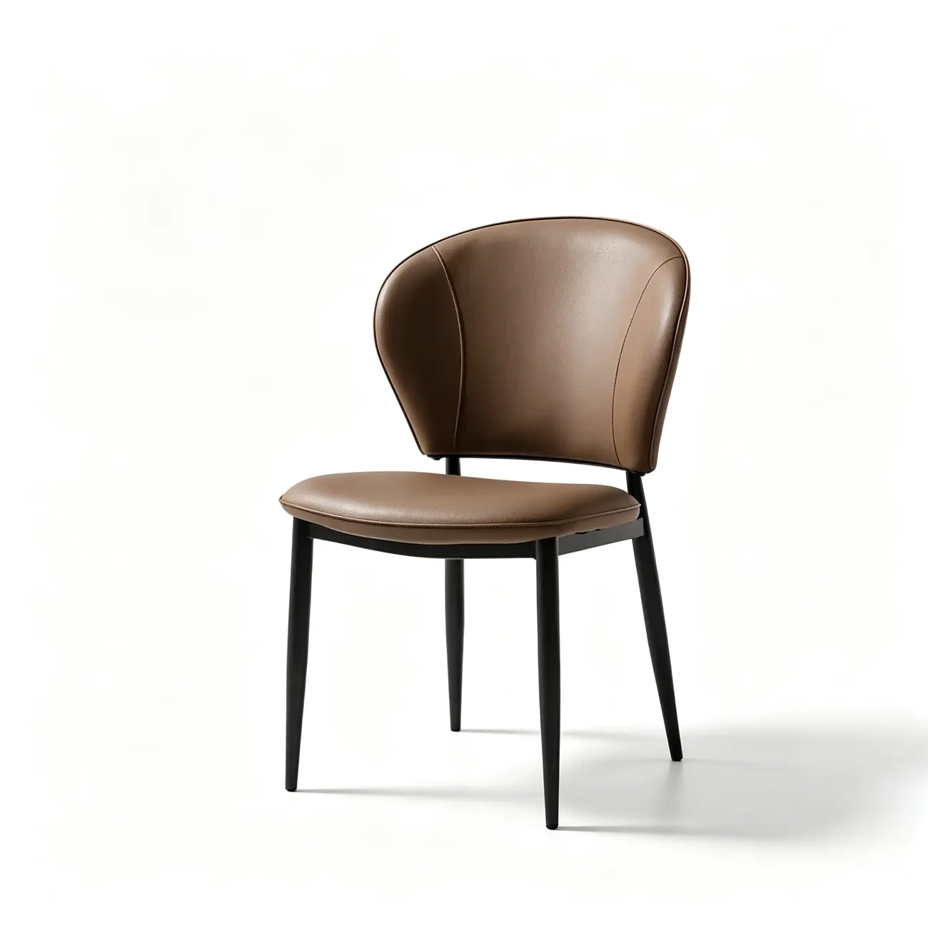 Contemporary Leather Open Curved-back Dining Chairs Set Of 2 Image - 18 | homeyfad