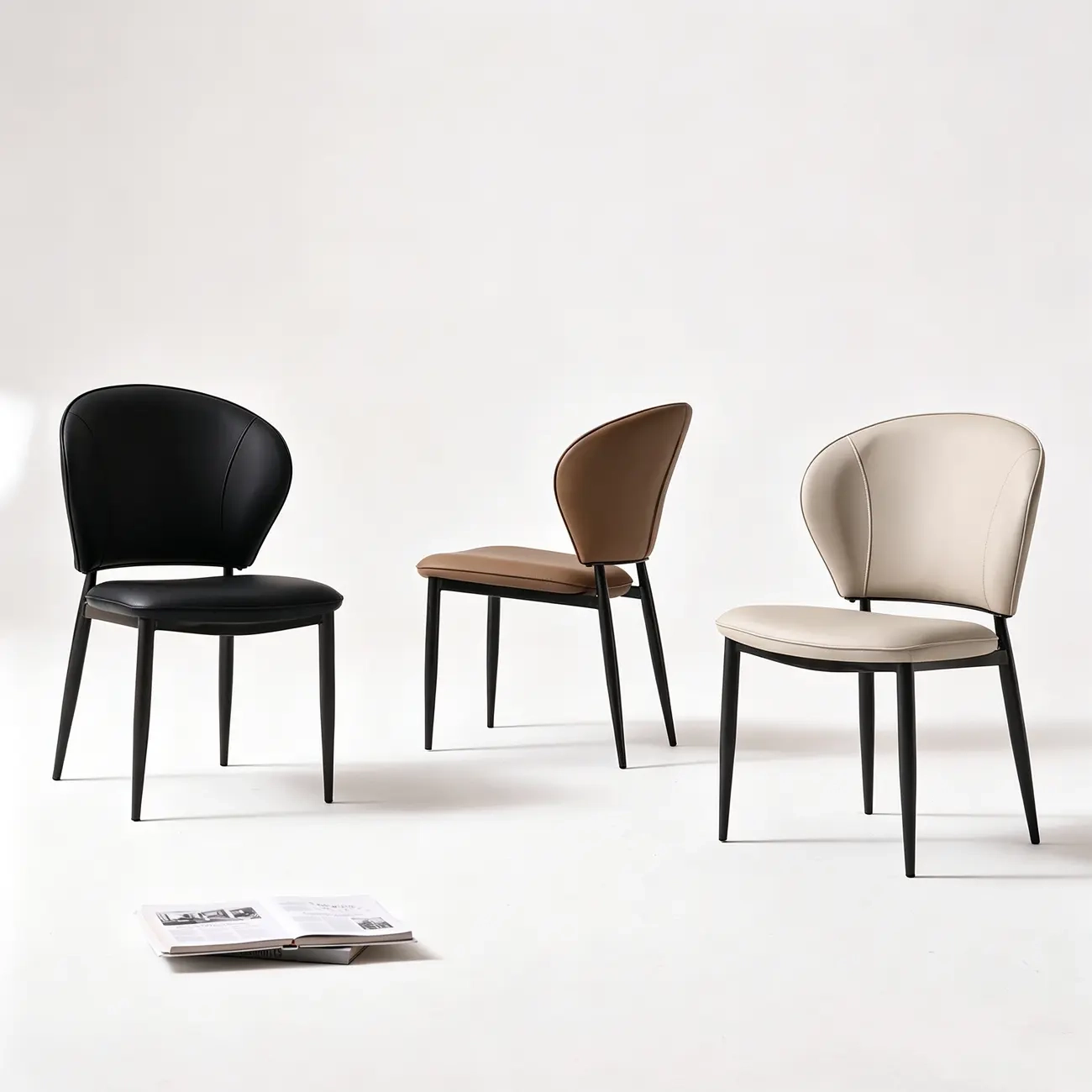 Contemporary Leather Open Curved-back Dining Chairs Set Of 2 Image - 16 | homeyfad