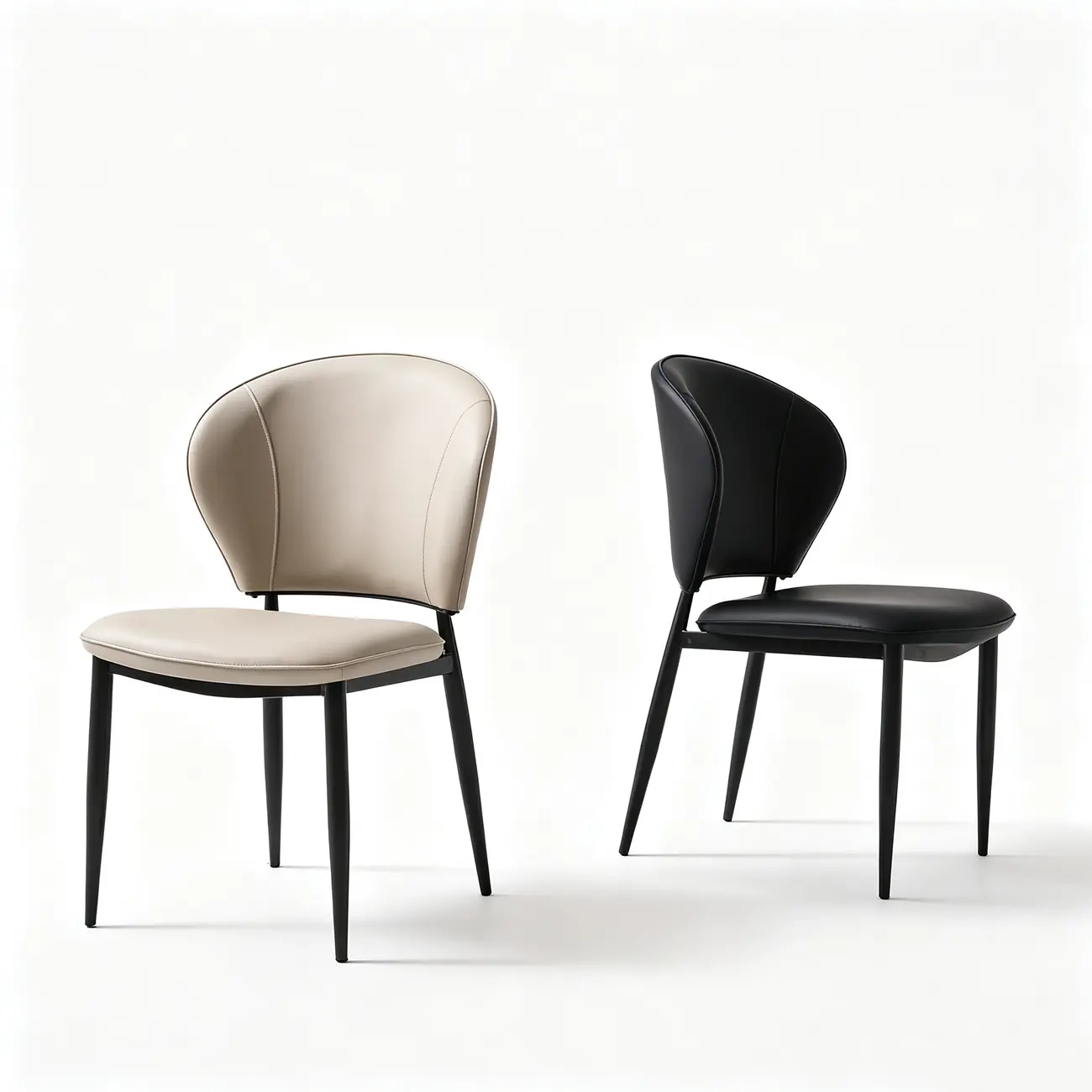 Contemporary Leather Open Curved-back Dining Chairs Set Of 2 Image - 20 | homeyfad