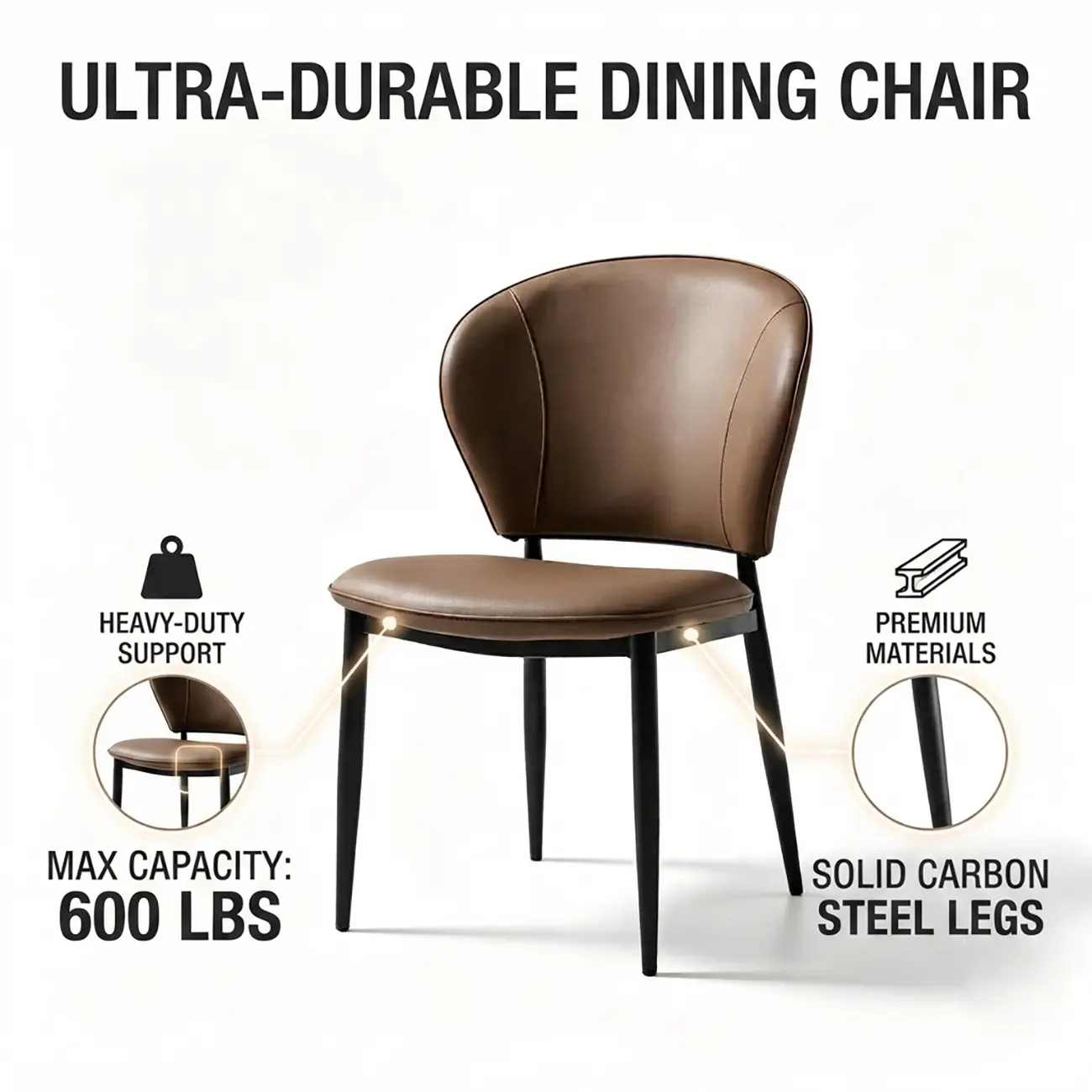 Contemporary Leather Open Curved-back Dining Chairs Set Of 2 Image - 4 | homeyfad