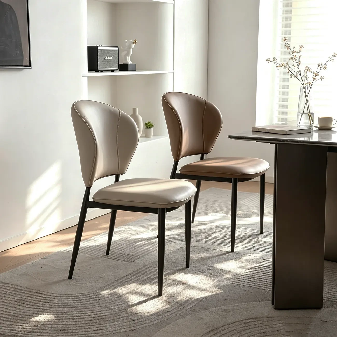 Contemporary Leather Open Curved-back Dining Chairs Set Of 2 Image - 7 | homeyfad