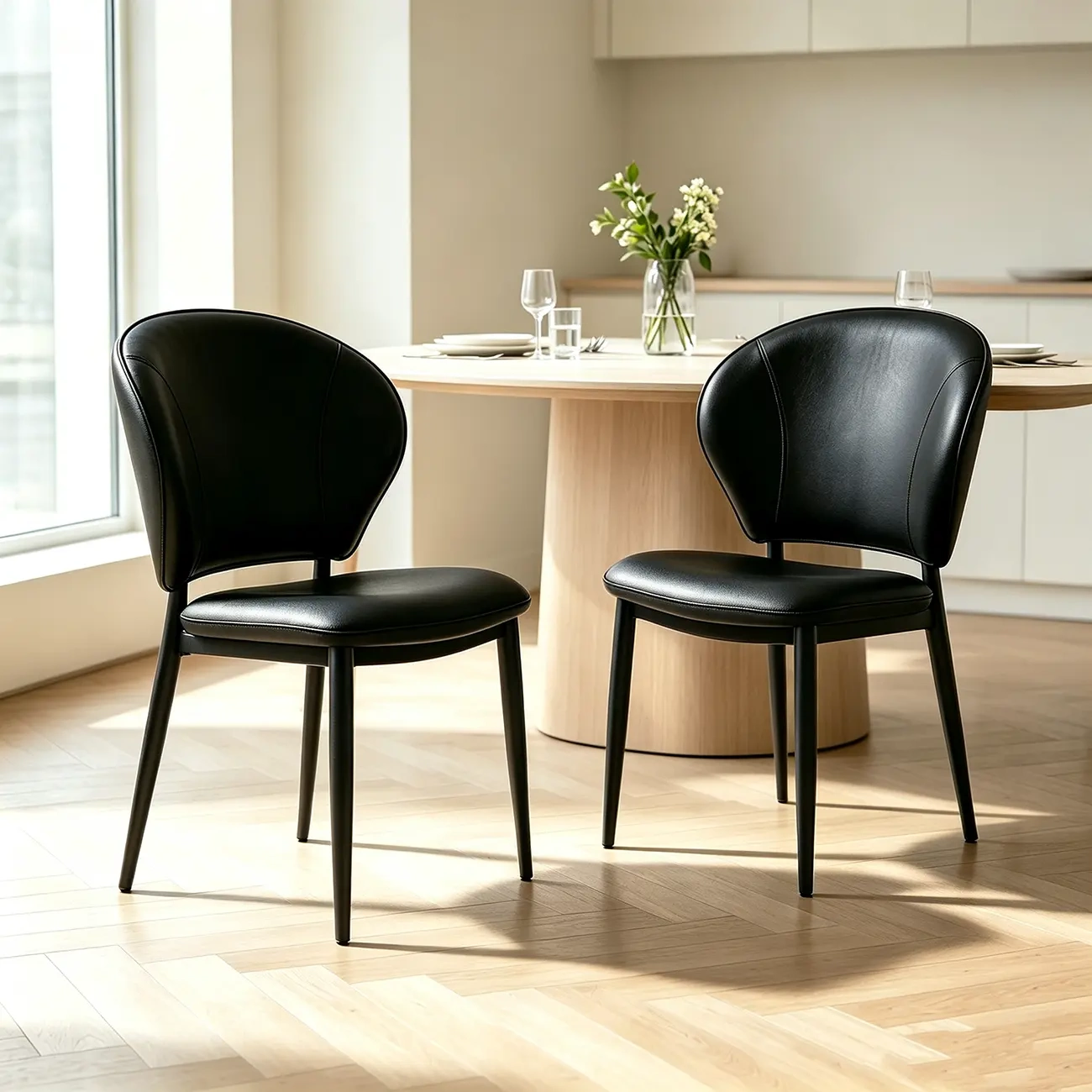 Contemporary Leather Open Curved-back Dining Chairs Set Of 2 Image - 10 | homeyfad