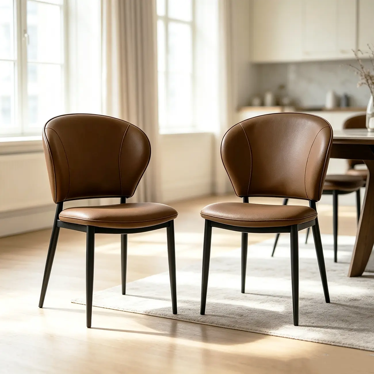 Contemporary Leather Open Curved-back Dining Chairs Set Of 2 Image - 11 | homeyfad
