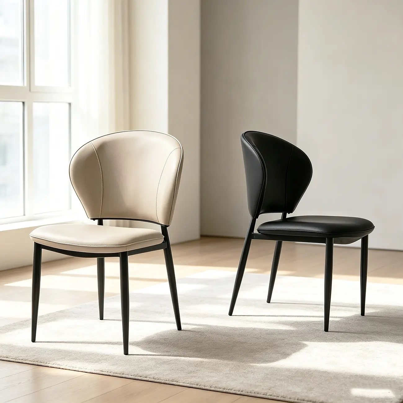 Contemporary Leather Open Curved-back Dining Chairs Set Of 2 Image - 15 | homeyfad