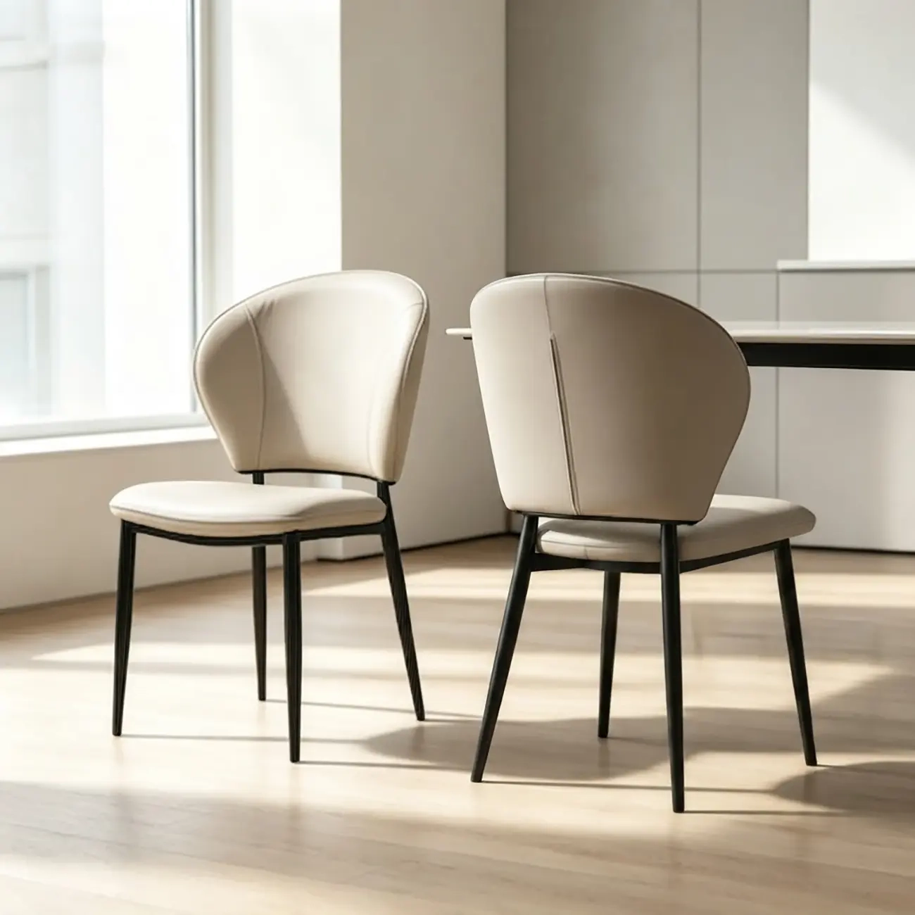 Contemporary Leather Open Curved-back Dining Chairs Set Of 2 Image - 14 | homeyfad