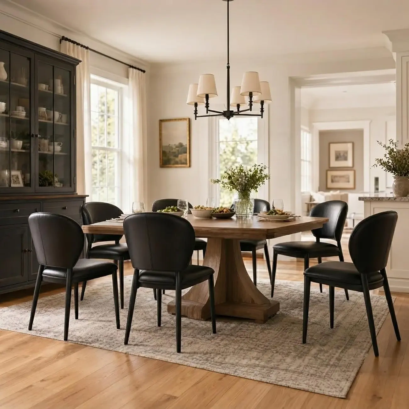 Contemporary Leather Open Curved-back Dining Chairs Set Of 2 Image - 2 | homeyfad