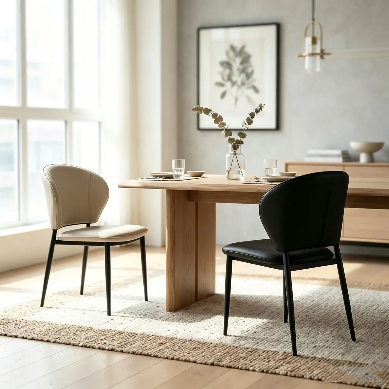 Contemporary Leather Open Curved-back Dining Chairs Set Of 2 Image - 1 | homeyfad