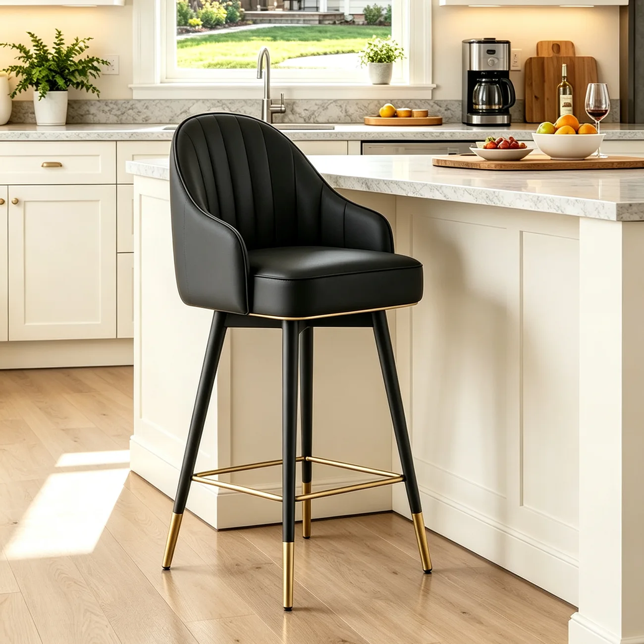Art Deco Leather Swivel Bucket Cushioned Bar Stool Image - 7 | homeyfad