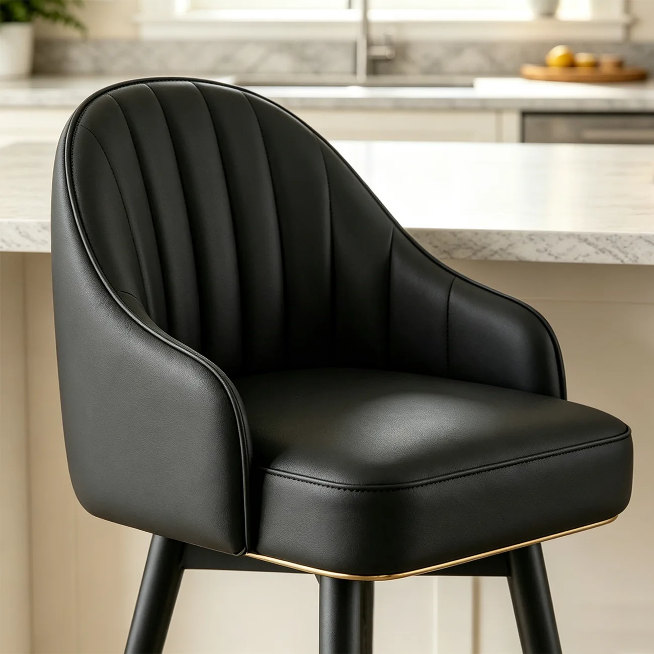 Art Deco Leather Swivel Bucket Cushioned Bar Stool Image - 8 | homeyfad