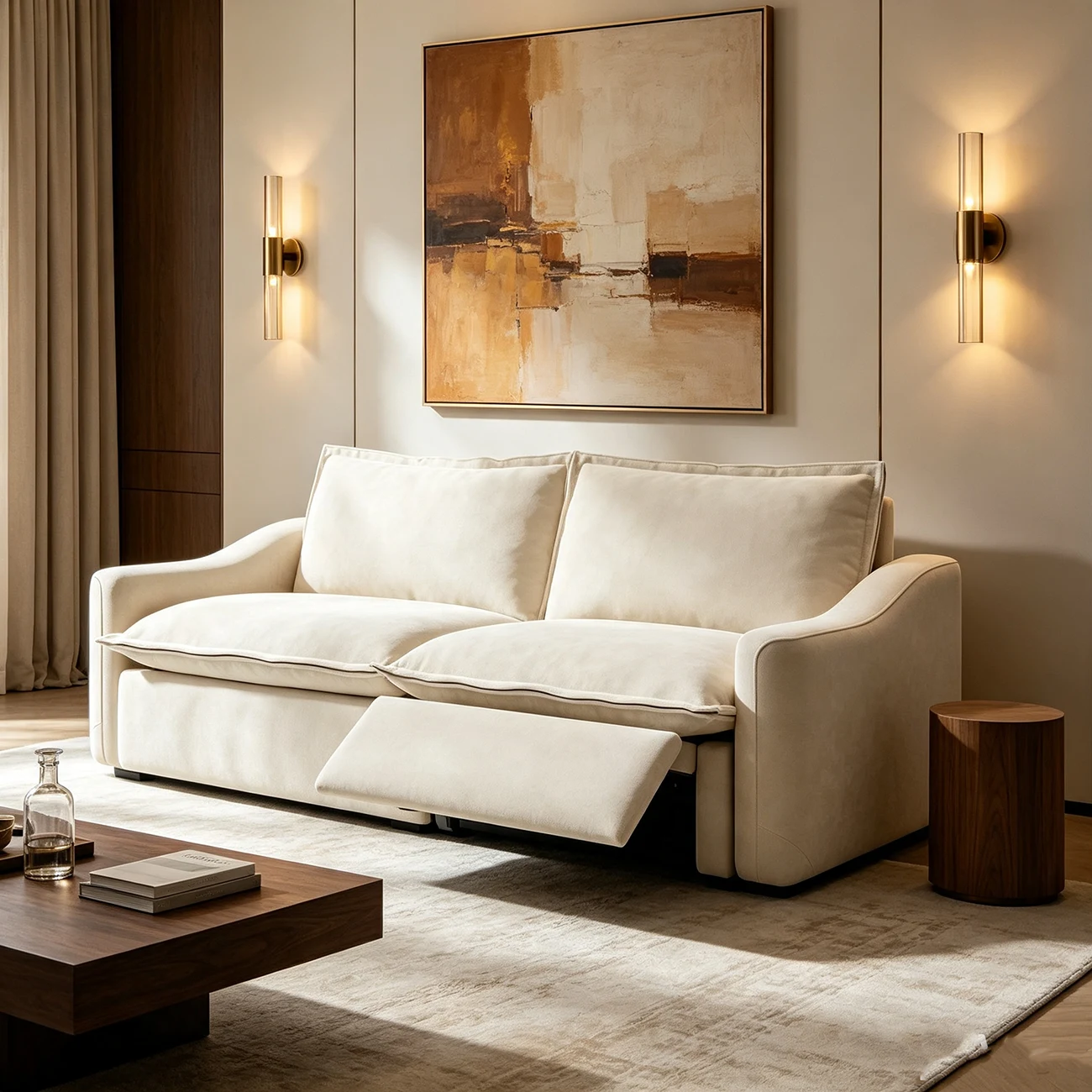Beige Modern Living Room Power Reclining Sofa With Adjustable Footrest Image - 2 | homeyfad