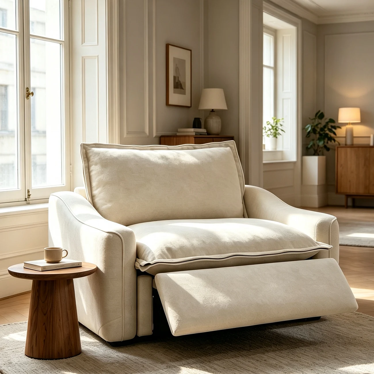 Beige Modern Living Room Power Reclining Sofa With Adjustable Footrest Image - 13 | homeyfad