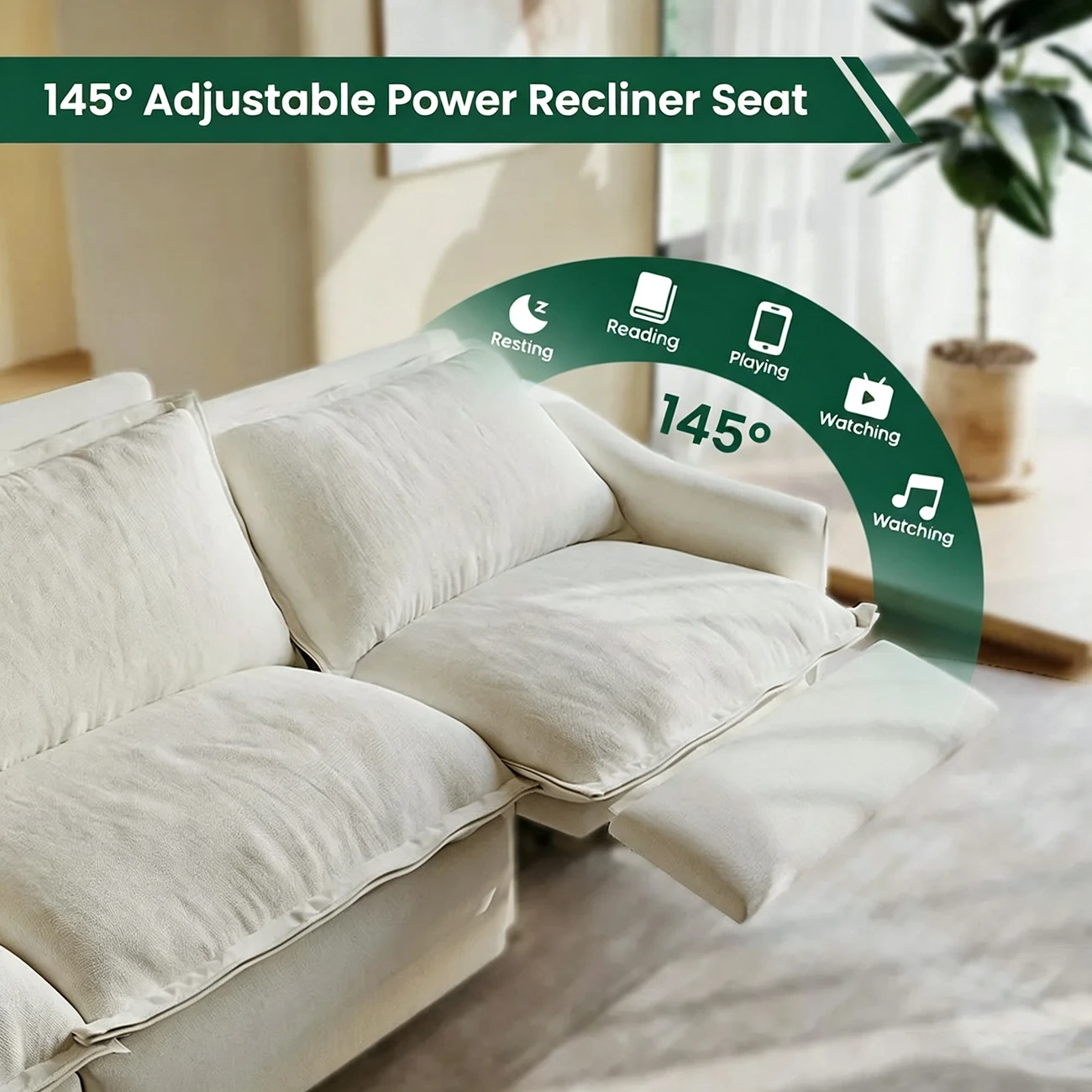 Beige Modern Living Room Power Reclining Sofa With Adjustable Footrest Image - 8 | homeyfad