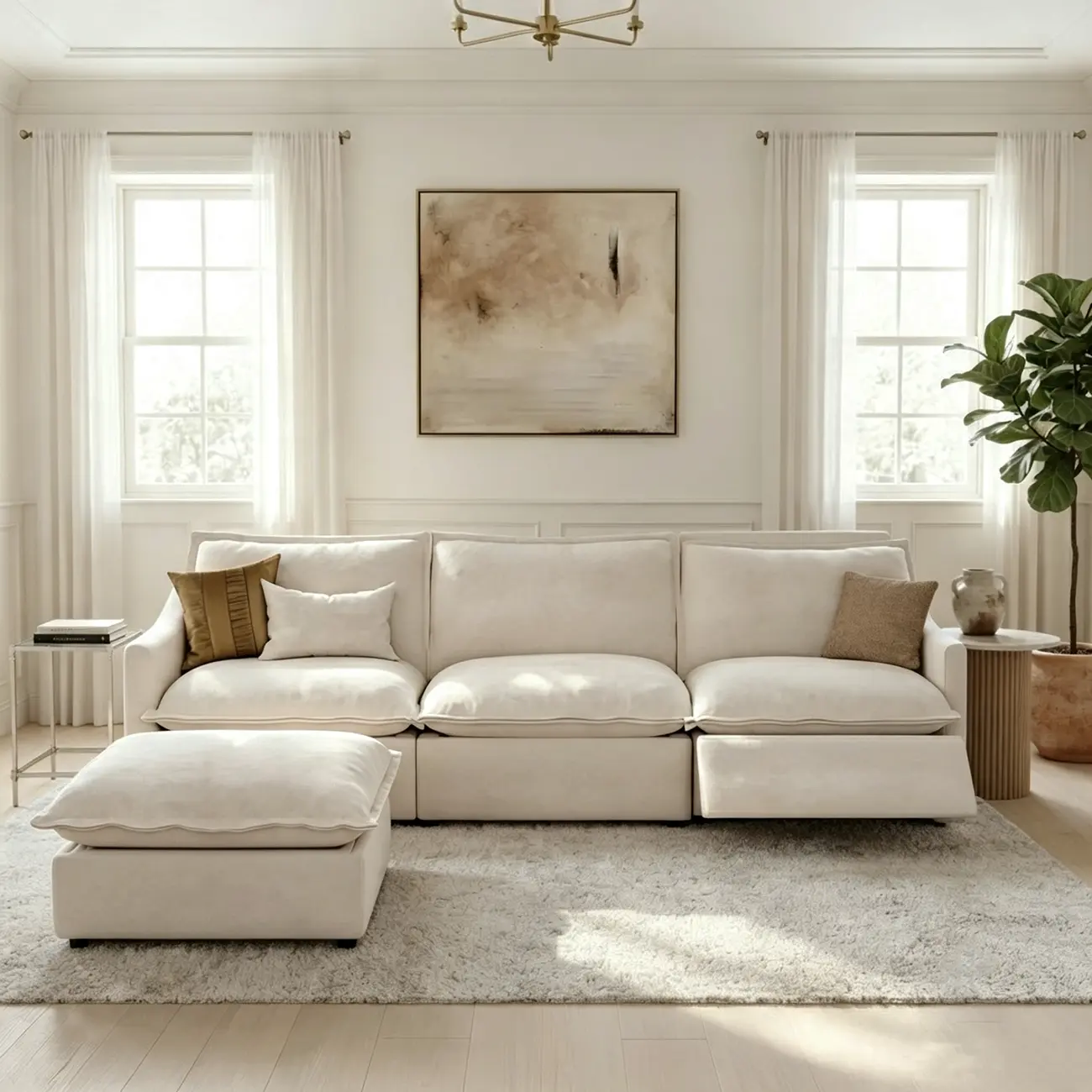 Beige Modern Living Room Power Reclining Sofa With Adjustable Footrest Image - 5 | homeyfad