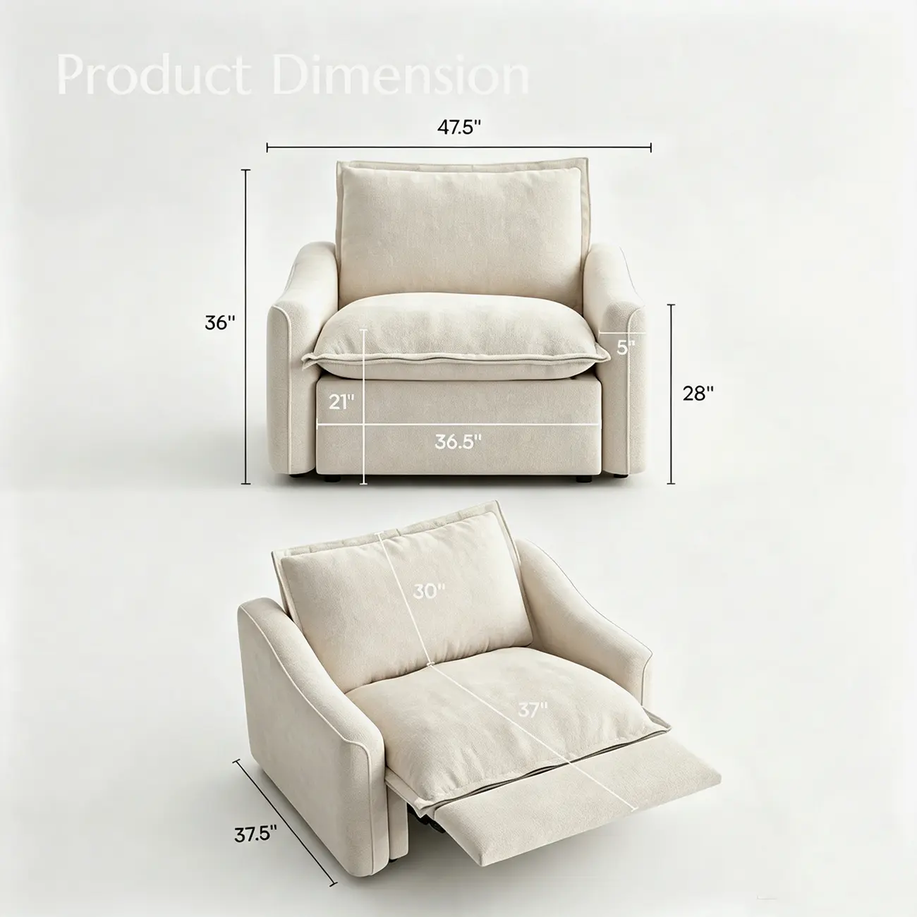 Beige Modern Living Room Power Reclining Sofa With Adjustable Footrest Image - 17 | homeyfad