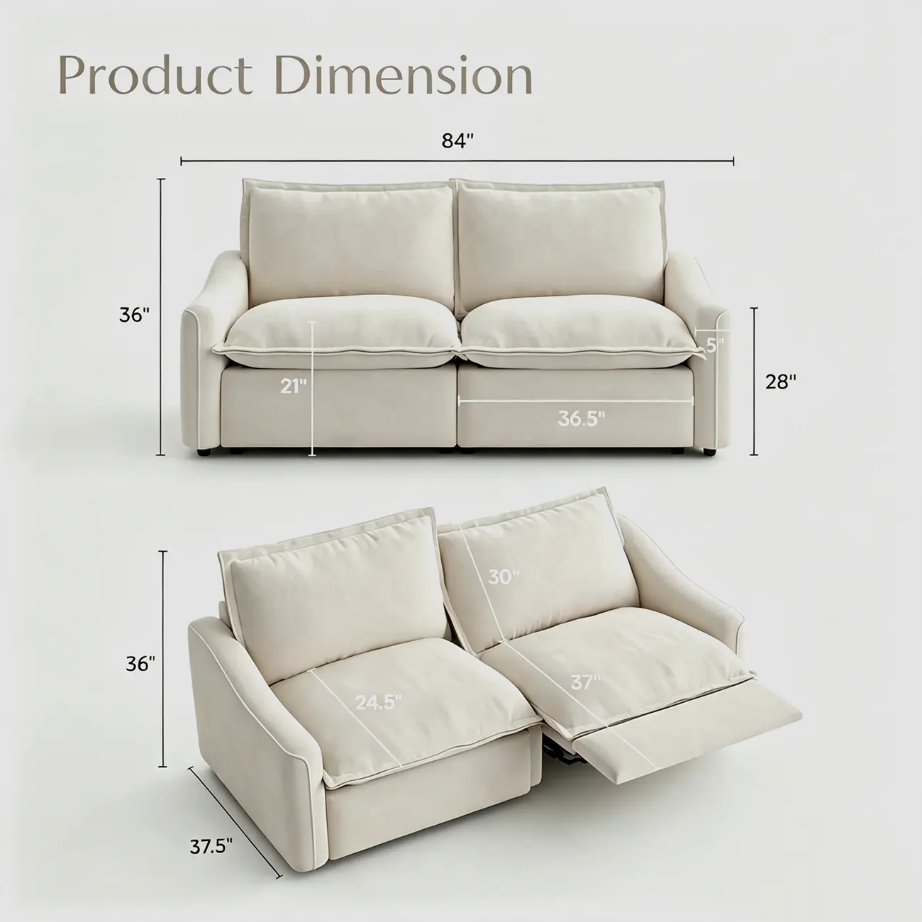 Beige Modern Living Room Power Reclining Sofa With Adjustable Footrest Image - 16 | homeyfad