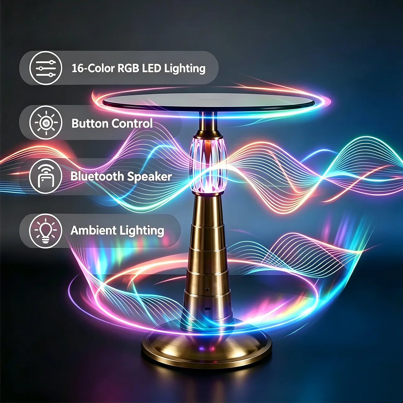 Modern Smart LED Side Table with Built-in Bluetooth Speaker Image - 3 | homeyfad