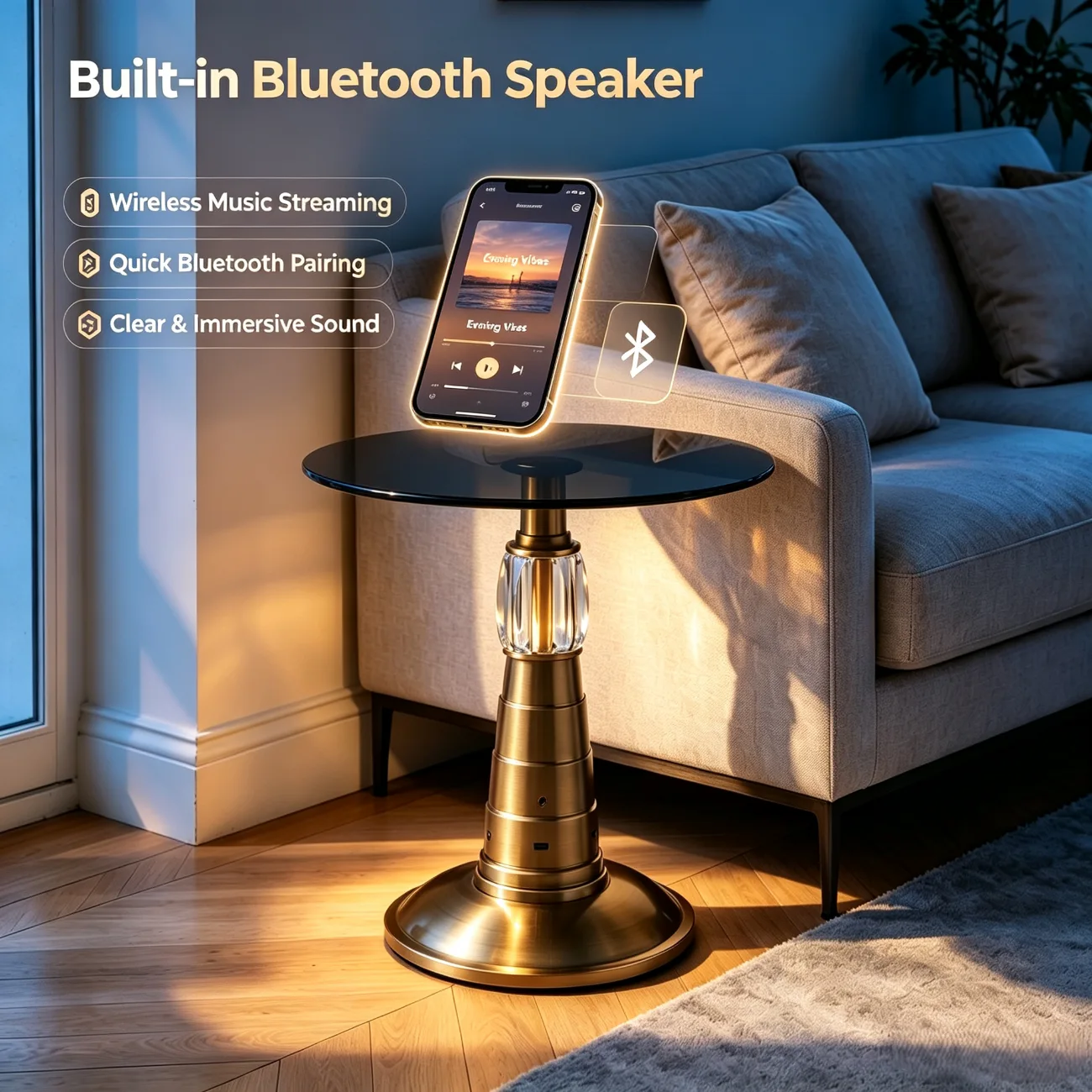 Modern Smart LED Side Table with Built-in Bluetooth Speaker Image - 4 | homeyfad