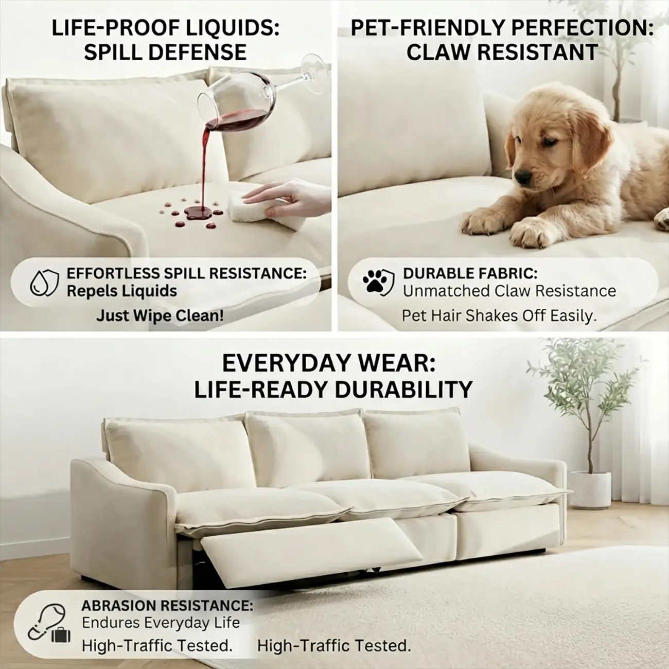 Beige Modern Living Room Power Reclining Sofa With Adjustable Footrest Image - 6 | homeyfad