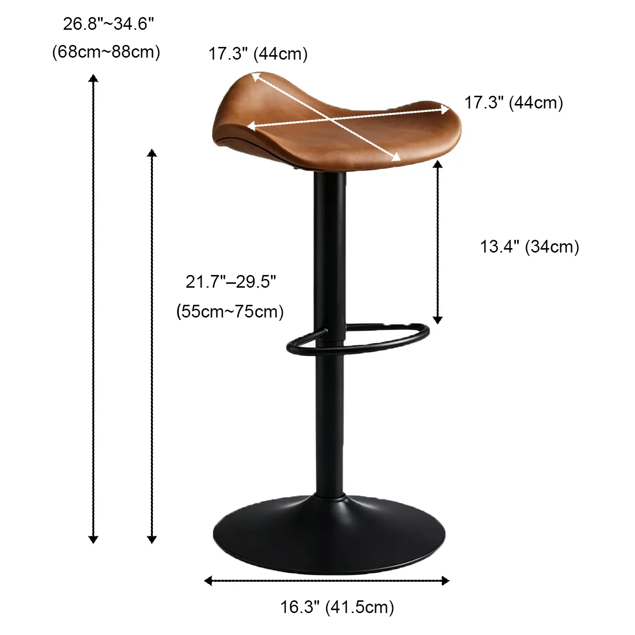 Saddle Black Pedestal Swivel Adjustable Bar Stool #size | homeyfad