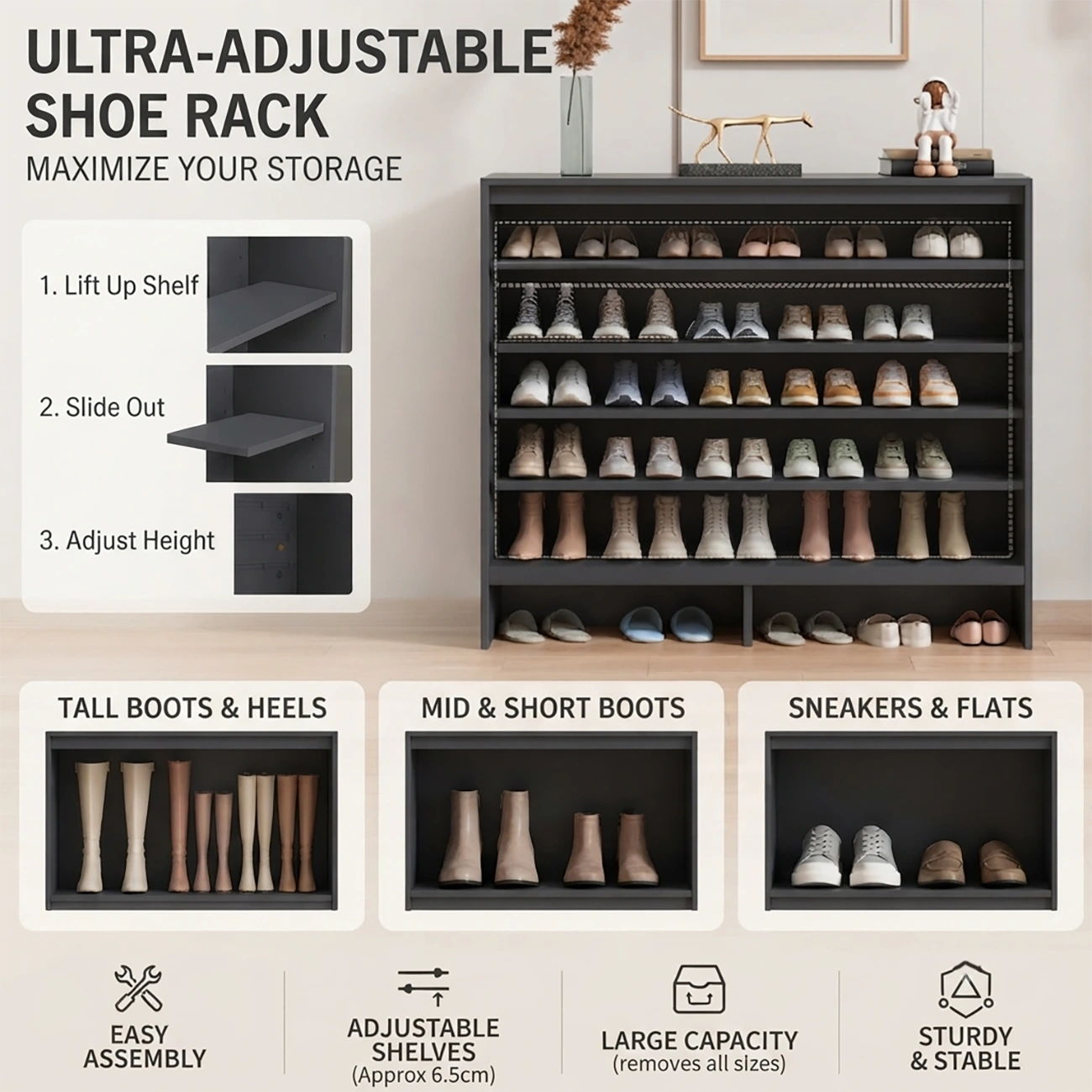 Minimalist 5-tier Entryway Wood Shoe Storage Cabinet With Adjustable Shelves Image - 3 | homeyfad