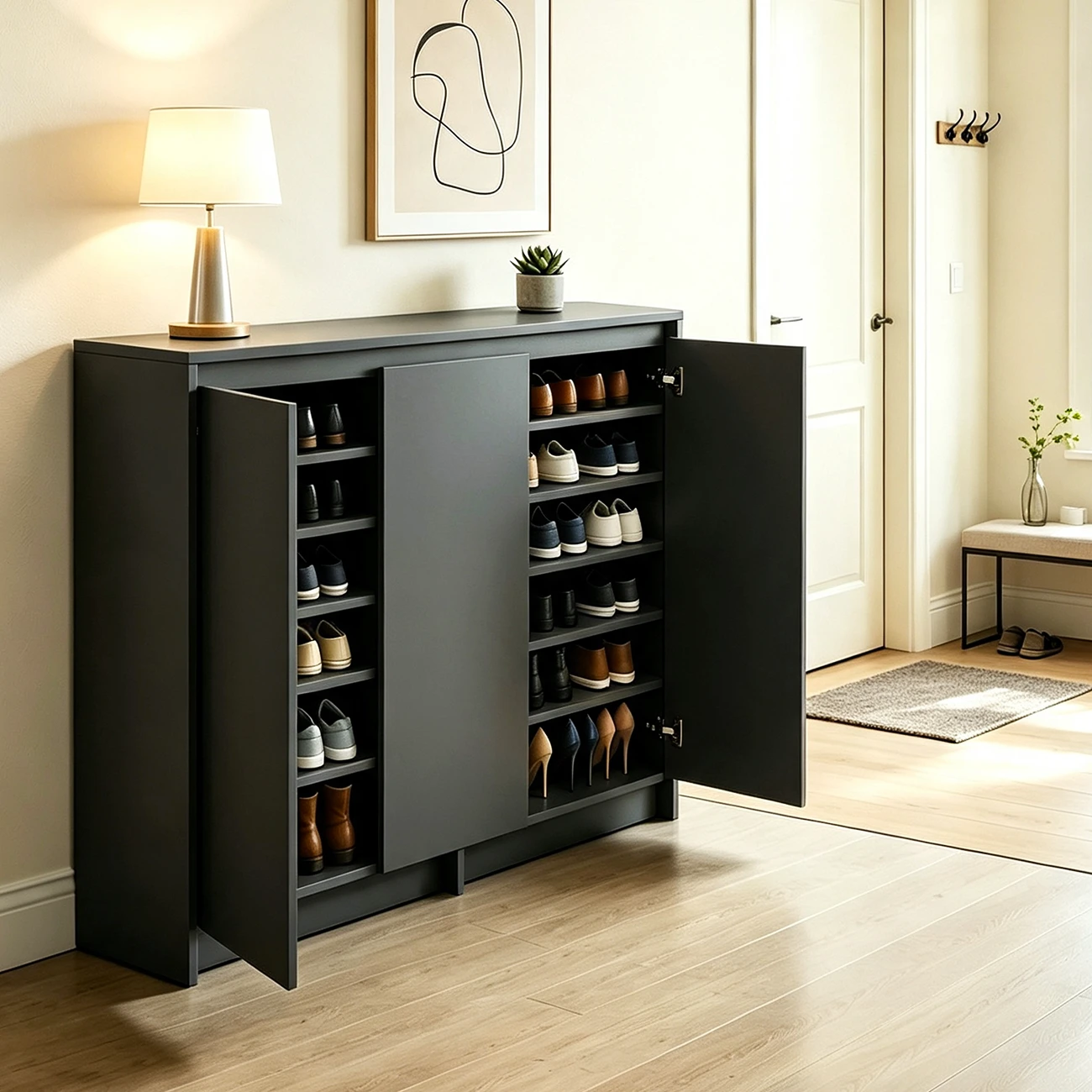 Minimalist 5-tier Entryway Wood Shoe Storage Cabinet With Adjustable Shelves Image - 8 | homeyfad