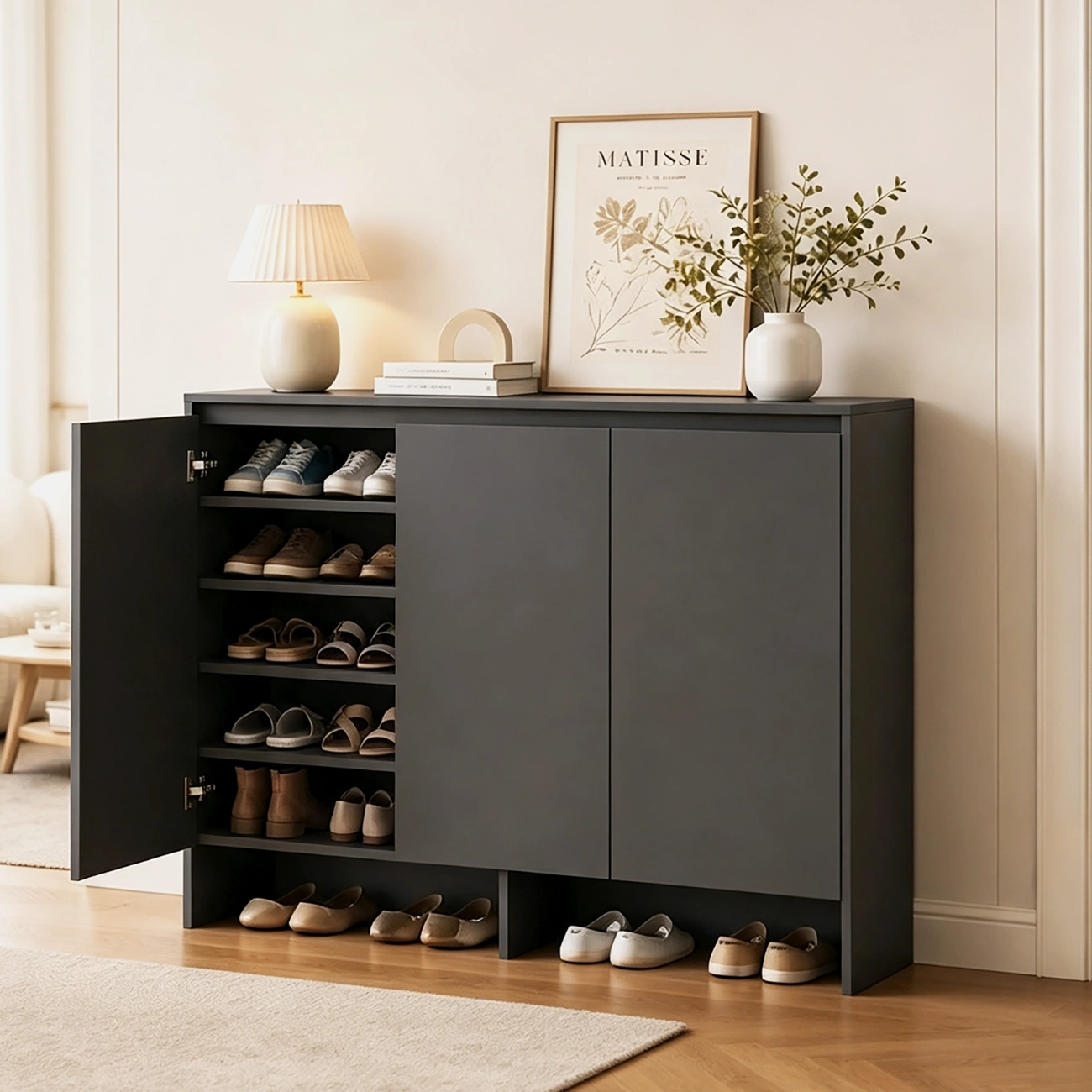 Minimalist 5-tier Entryway Wood Shoe Storage Cabinet With Adjustable Shelves Image - 5 | homeyfad