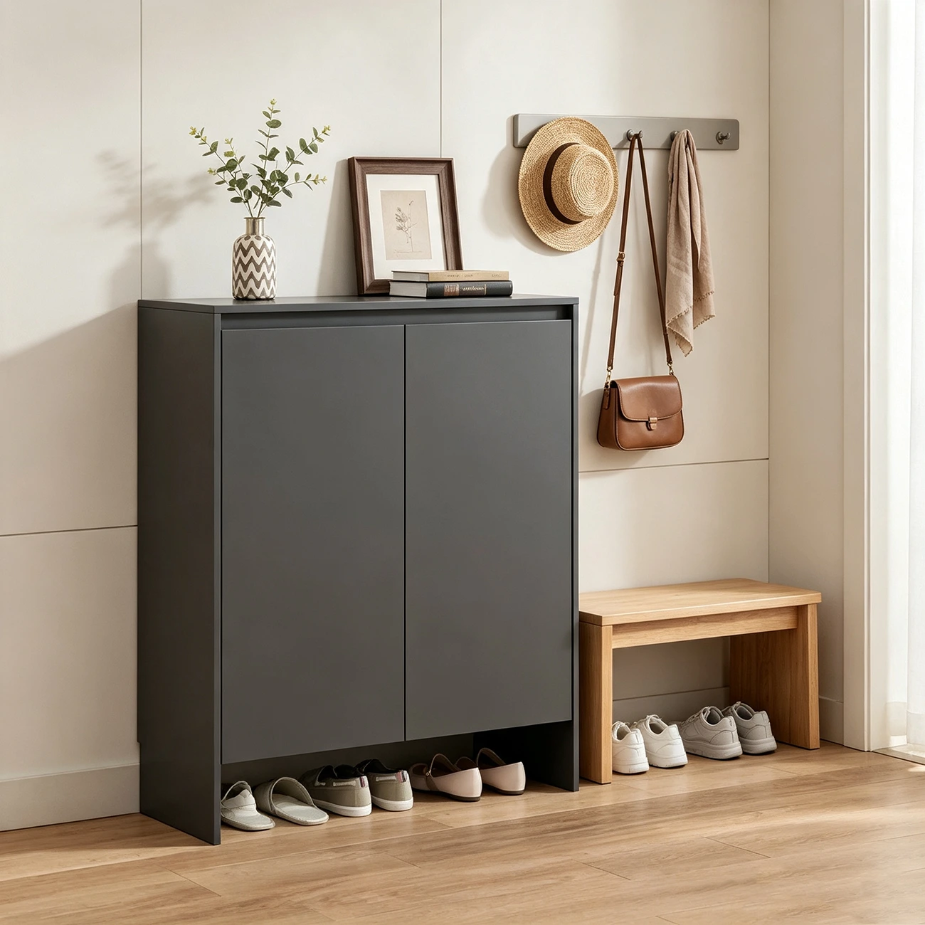 Minimalist 5-tier Entryway Wood Shoe Storage Cabinet With Adjustable Shelves Image - 2 | homeyfad